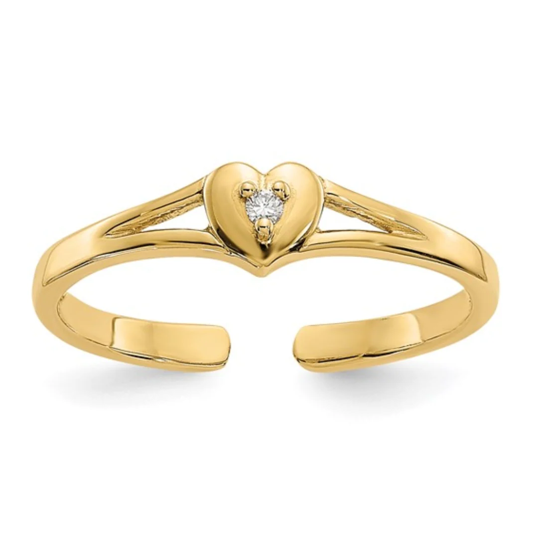 Carefully Designed 10K Yellow Gold Toe Ring Heart Shaped Optimized