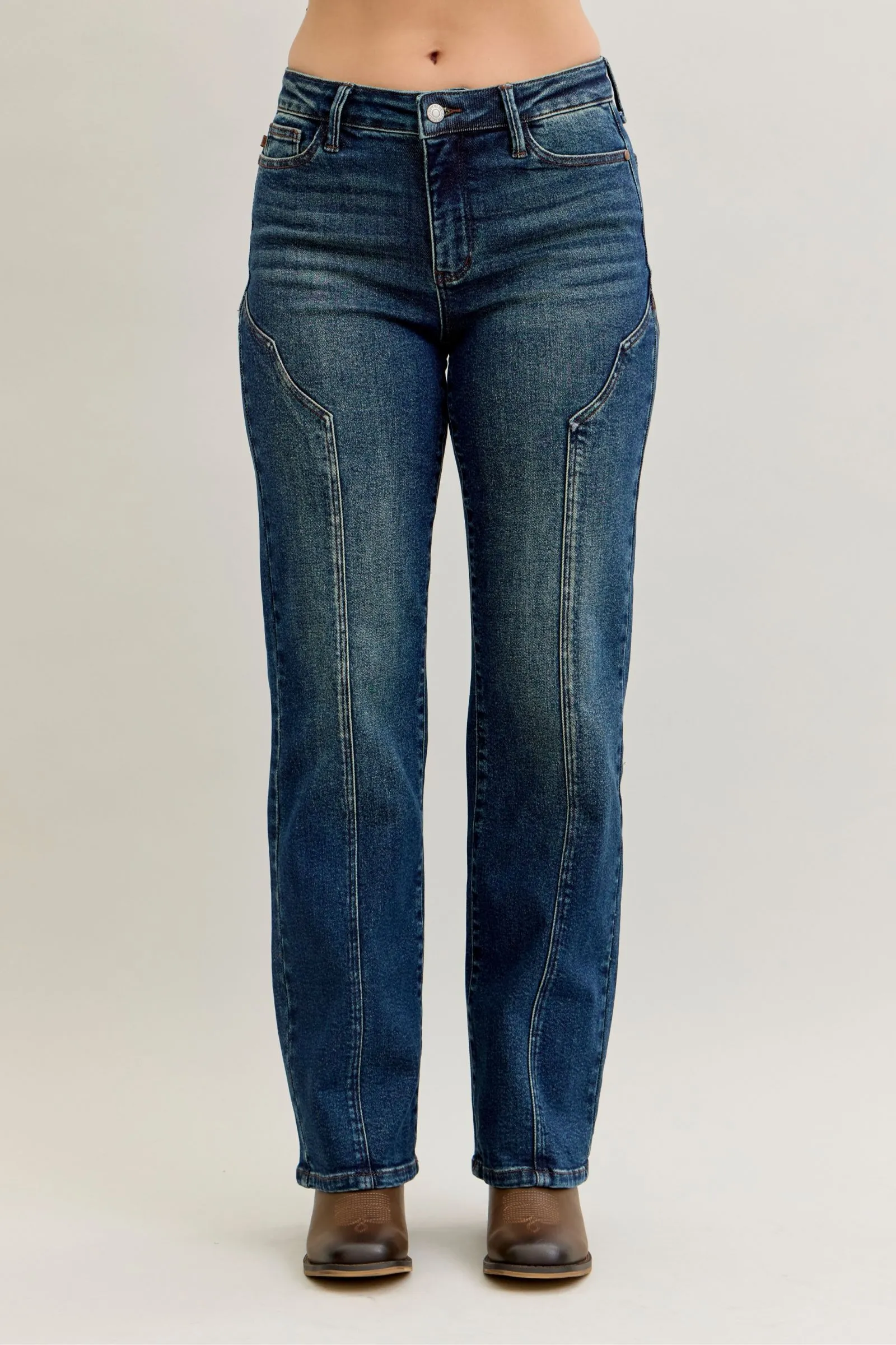 High-Grade Judy Blue Full Size Seam Detail Straight Leg Jeans Plus Size High-Performance