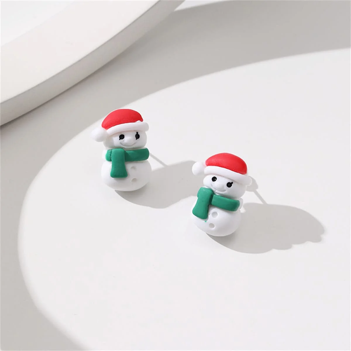 Classic Red Green Resin Silvertone Snowman Stud Earrings Organic