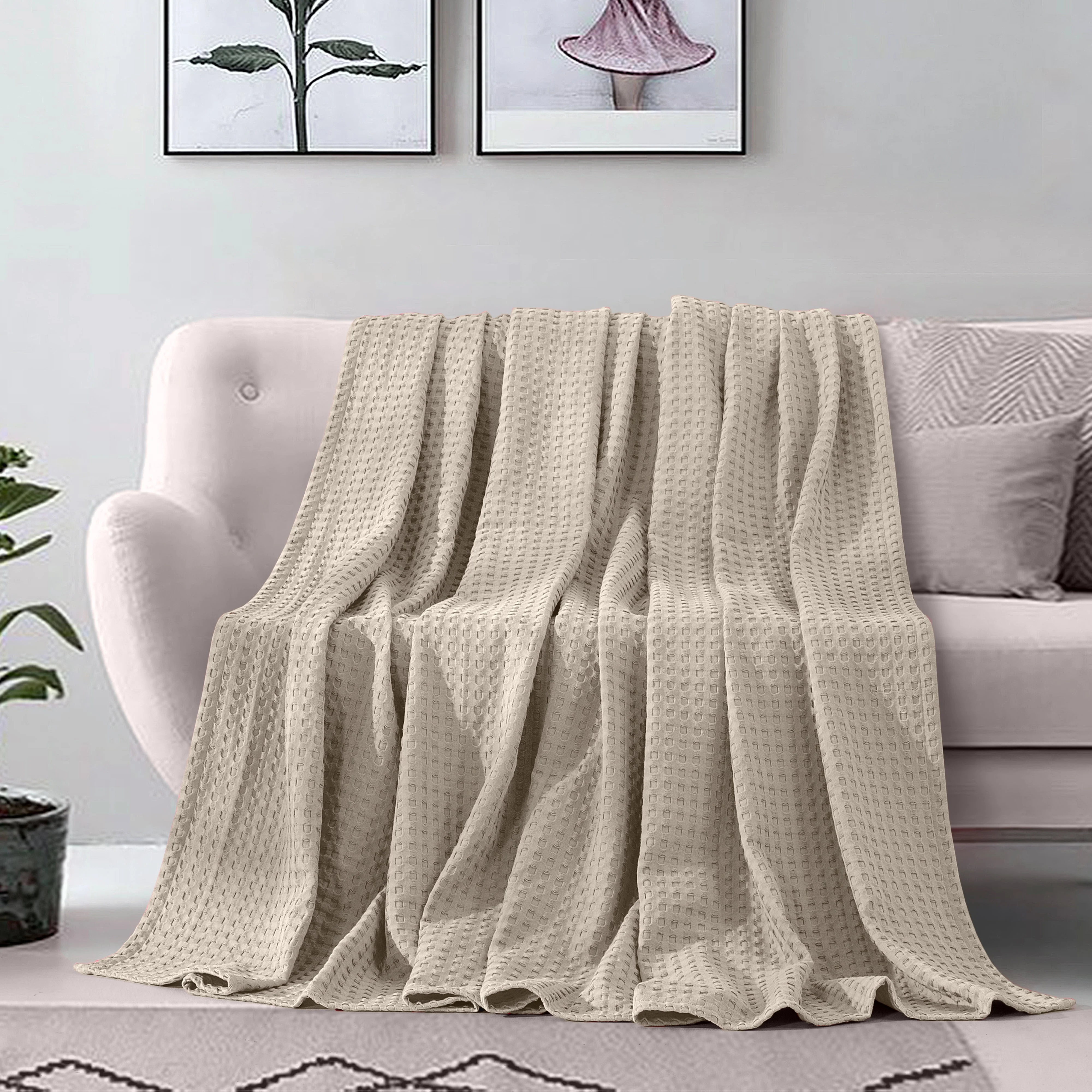 Fine Elegant Comfort Cotton Waffle Blanket Premium