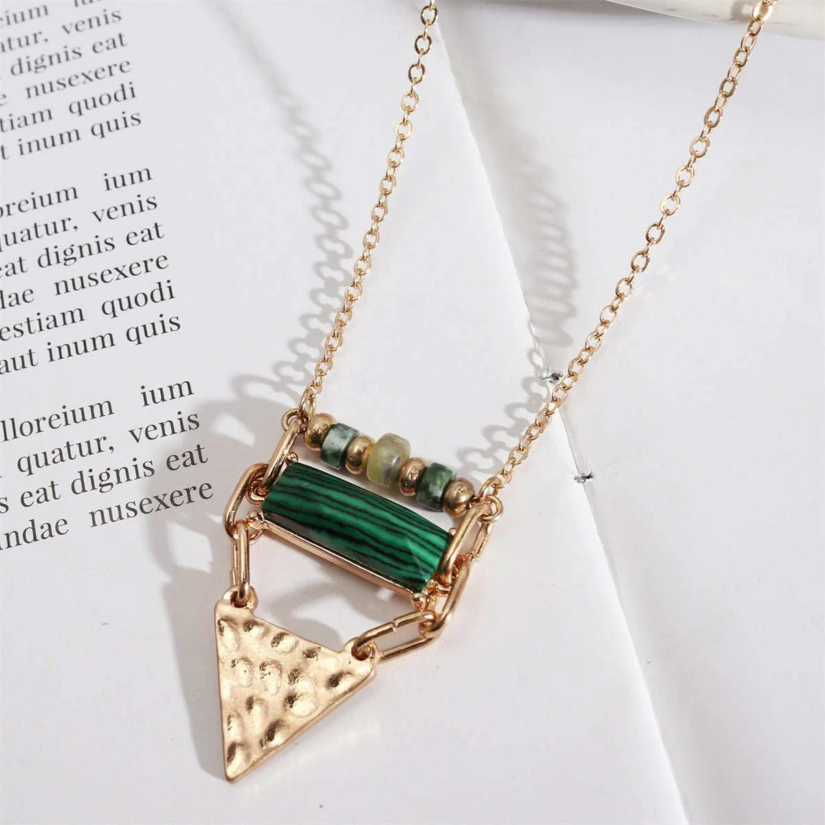 Trusted Malachite Quartz Goldtone Triangle Pendant Necklace Minimalist