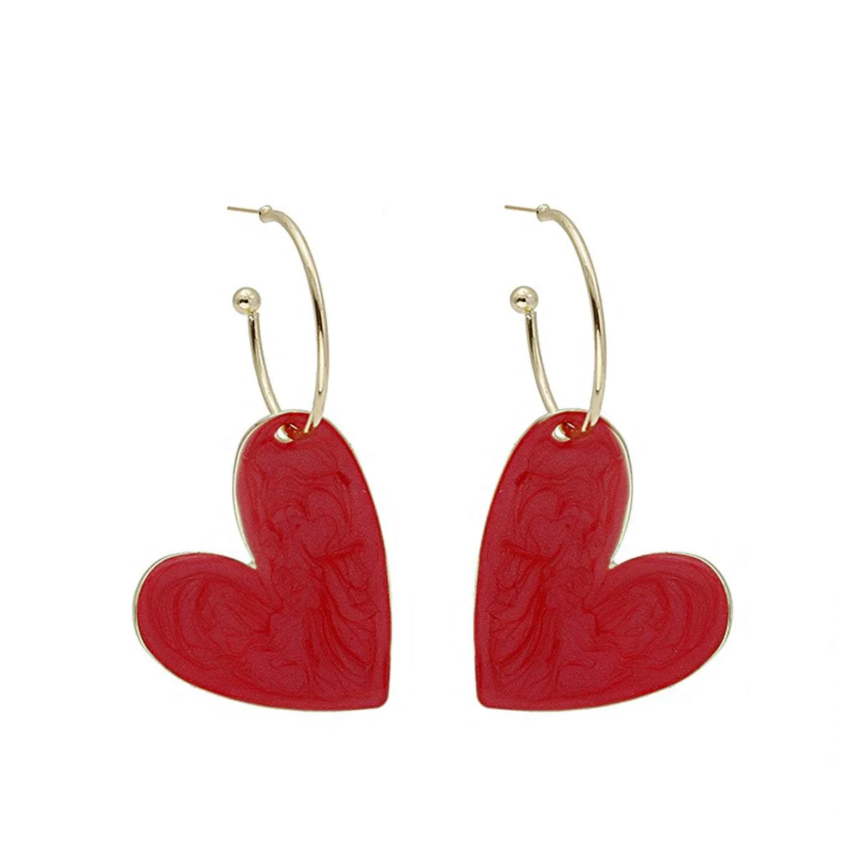Trendy Red Enamel Goldtone Heart Huggie Earrings Carefully Designed
