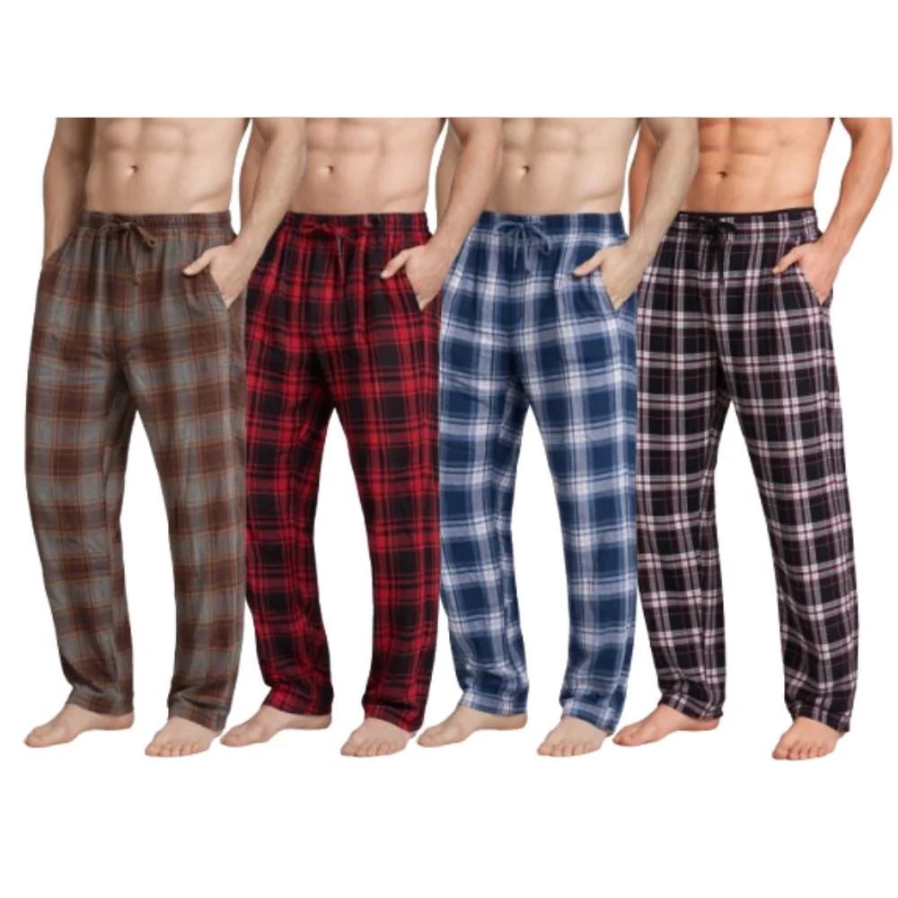 Enhanced 4 Pack Men's Cotton Knit Flannel Plaid Lounge Pajama Pants Fine Crafted