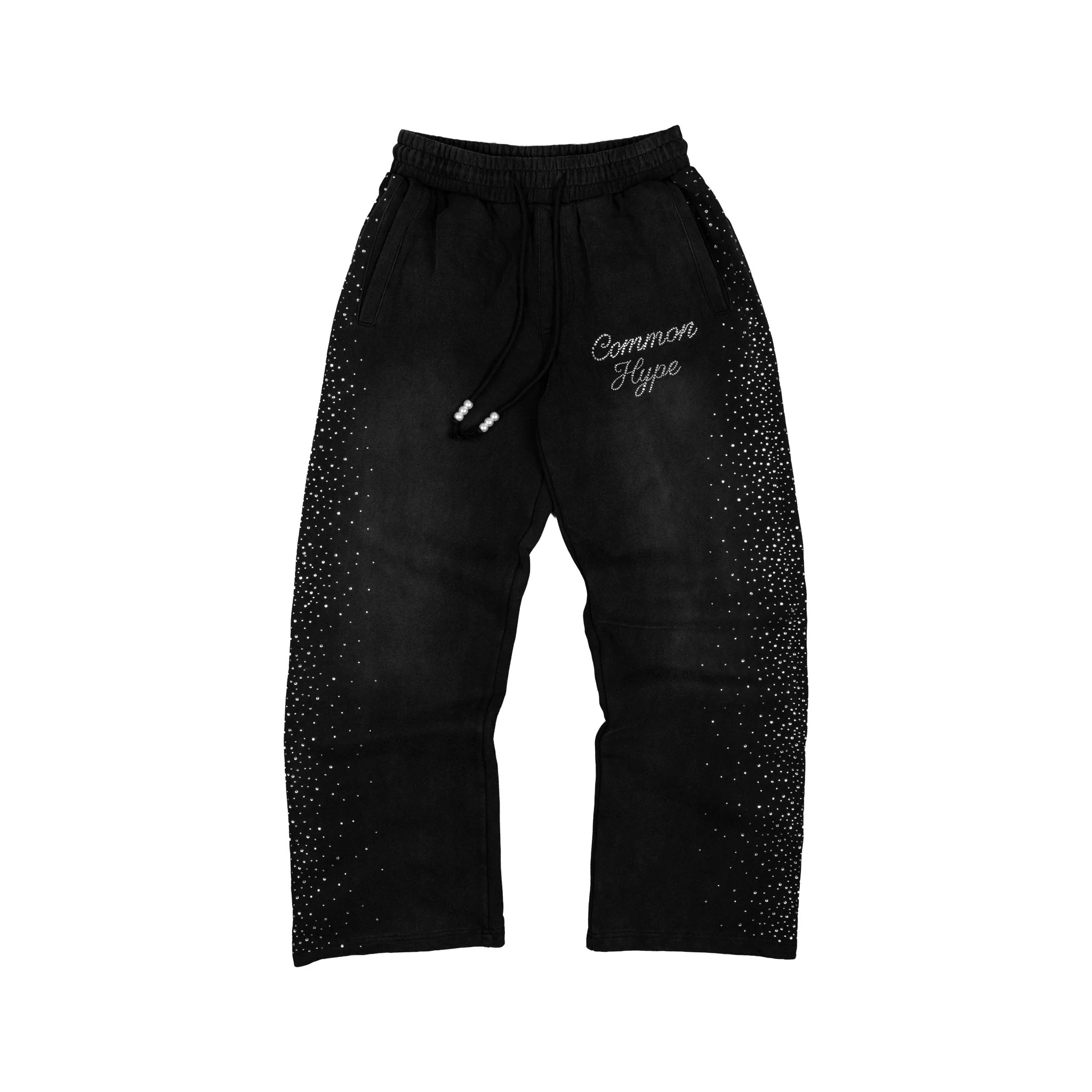 Fine Common Hype Diamanté Sweatpant Washed Black Unique