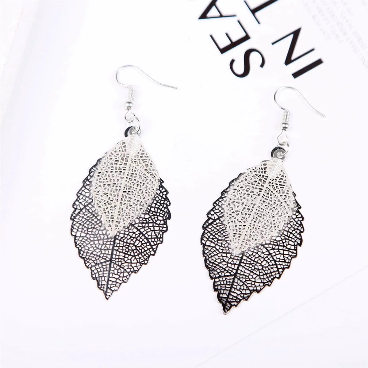 Superior Two-tone Openwork Leaves Drop Earrings Effective