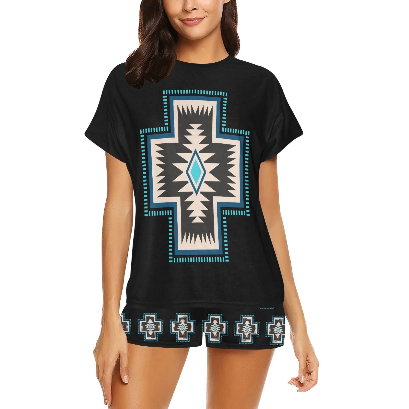 High-Performance Southwestern Cross Women's Western Top and Short Pajama Set Superior