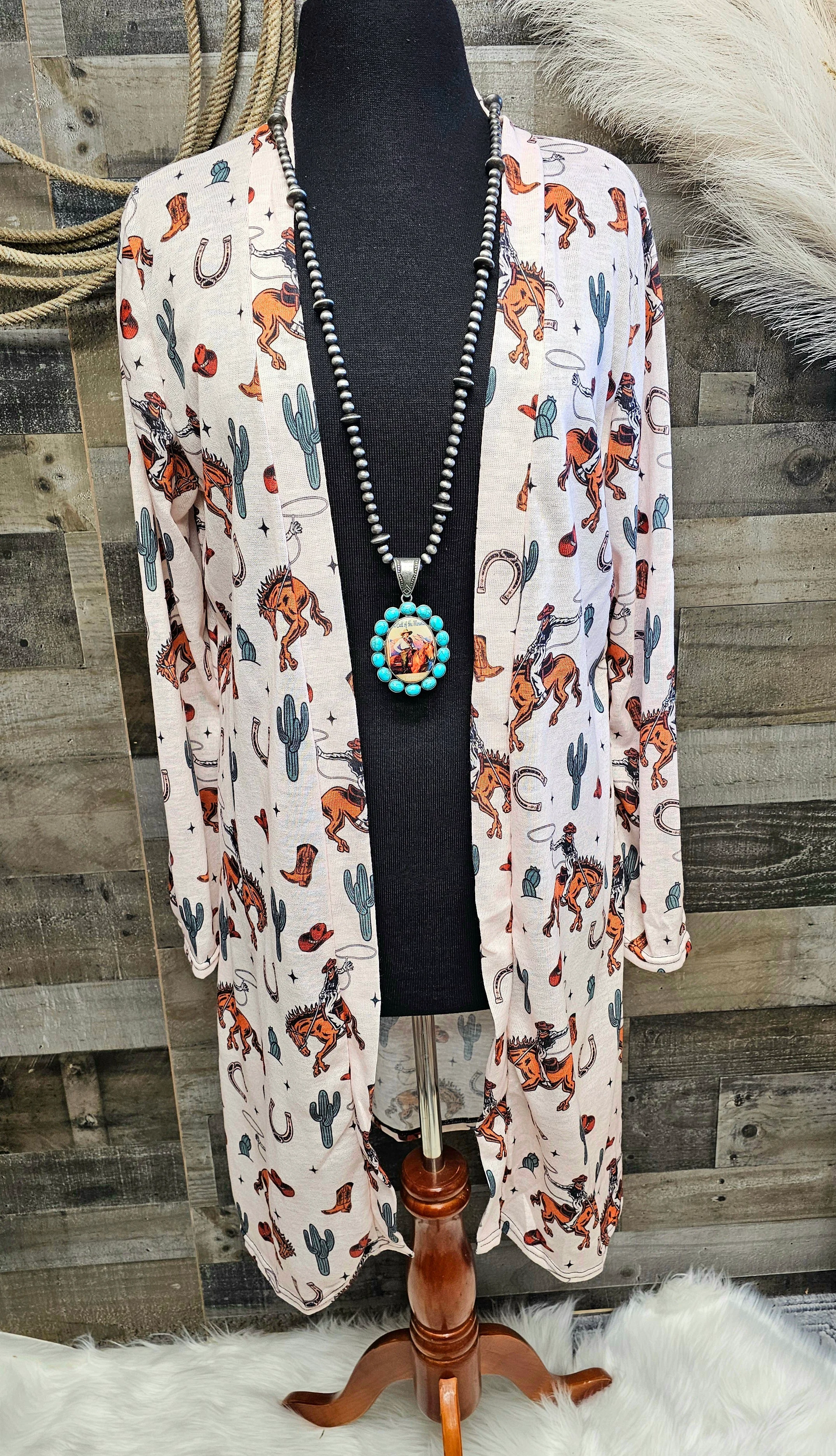 Powerful Baha Ranch Rodeo Cowboy Print Lightweight Cardigan Artisan