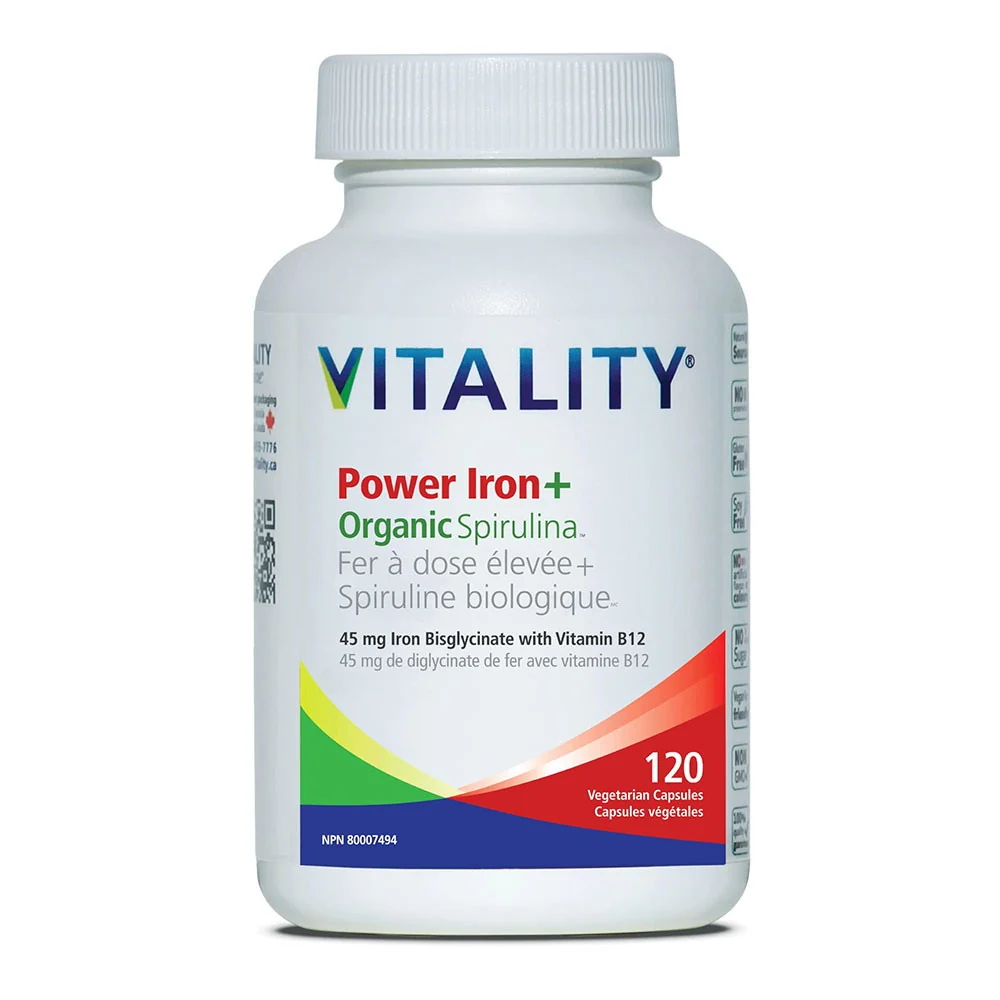 Comfortable Vitality Power Iron Plus Spirulina Vegetarian Capsules Blood Builder 120 Ea Original