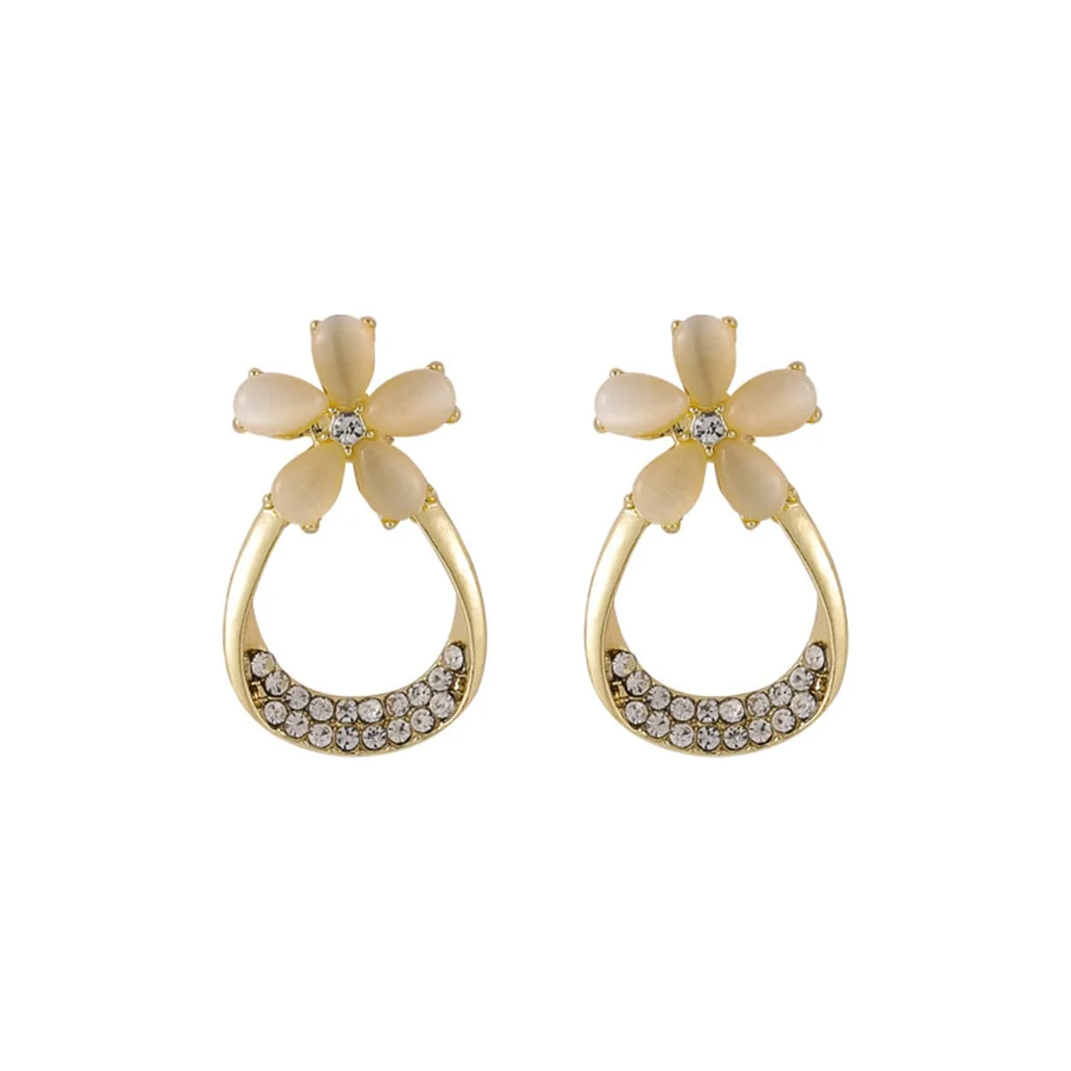 Breathable Cats Eye Cubic Zirconia Goldtone Flower Stud Earrings Enhanced