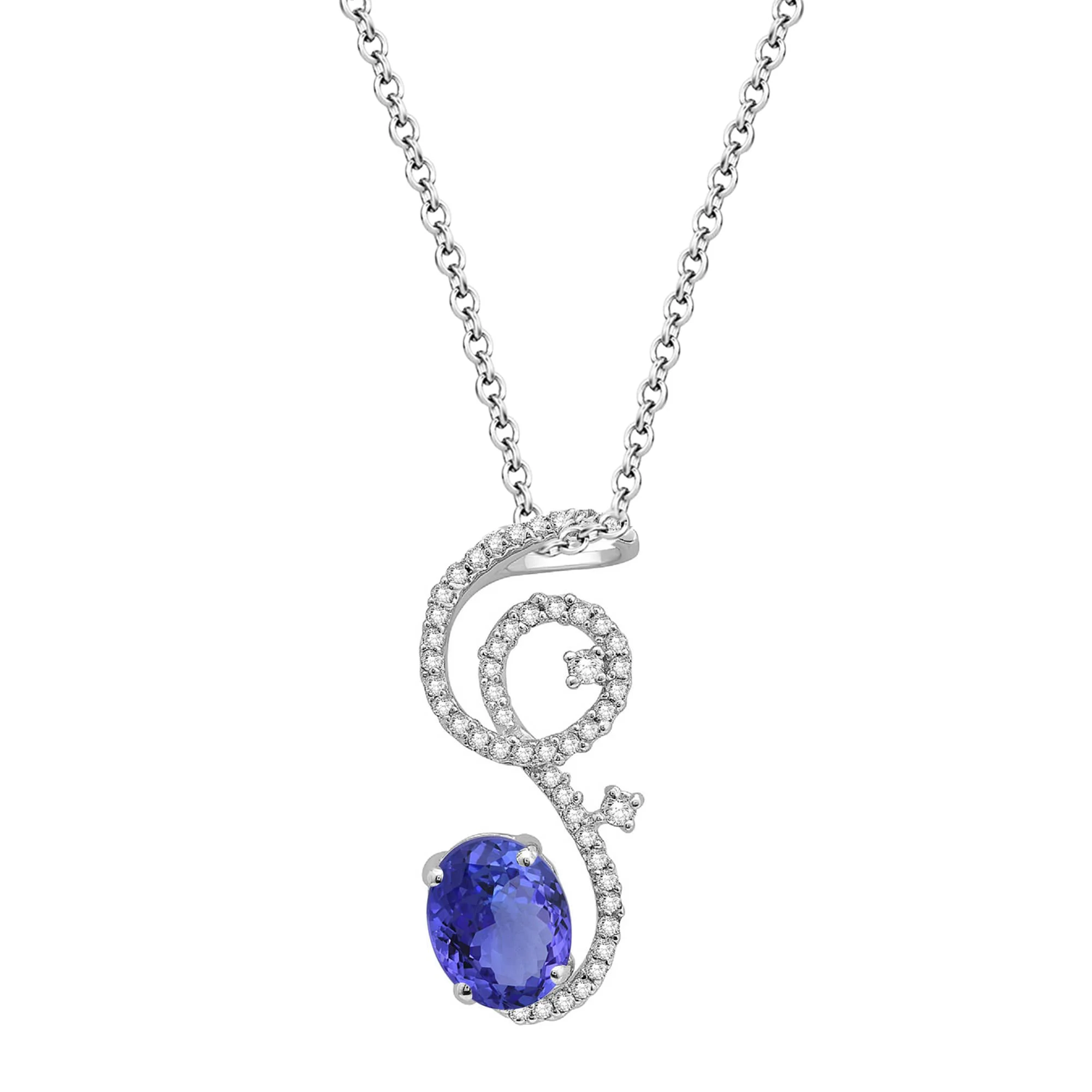 User-Friendly V3 Jewelry Sterling Silver with Natural Tanzanite and White Topaz Swirl Pendant with 18 Chain Stylish