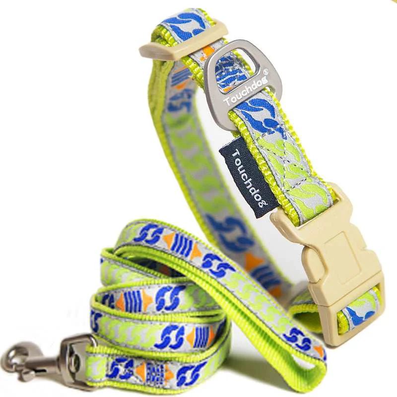 Genuine Pet Life Touchdog 'Chain Printed' Tough Stitched Embroidered Collar and Leash Recyclable