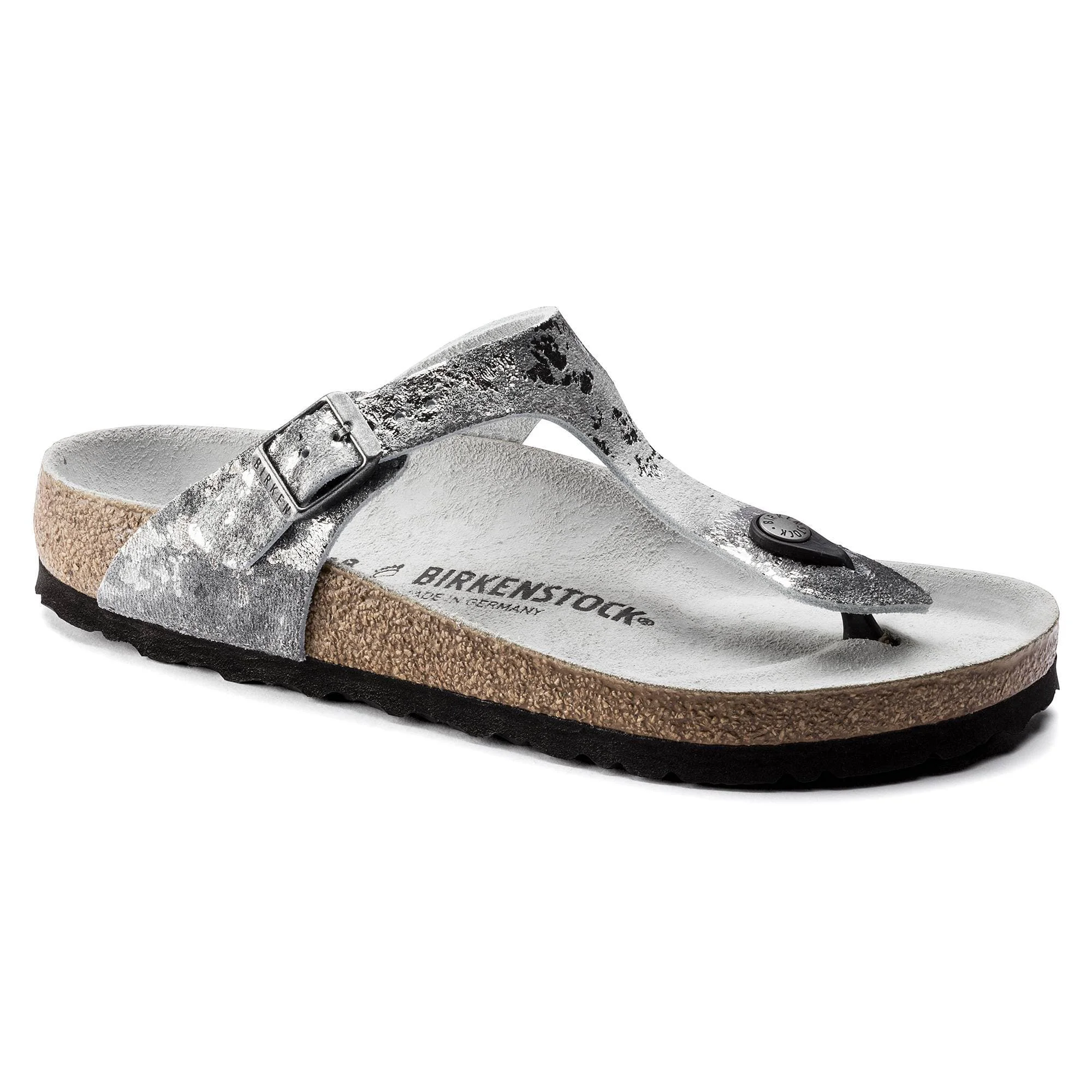 Eco-Friendly Birkenstock Gizeh Suede Leather Vintage Metallic Grey Silver Sandals Powerful