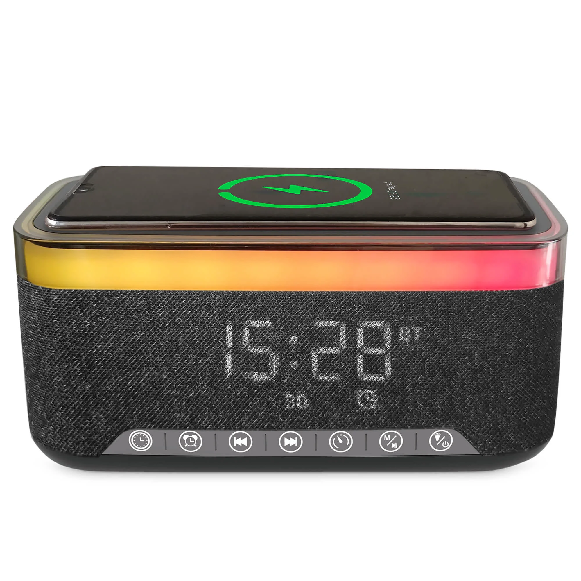 Advanced Alpha Digital - 10W Bluetooth Speaker with Alarm Clock Wireless Charging RGB light Long-Lasting
