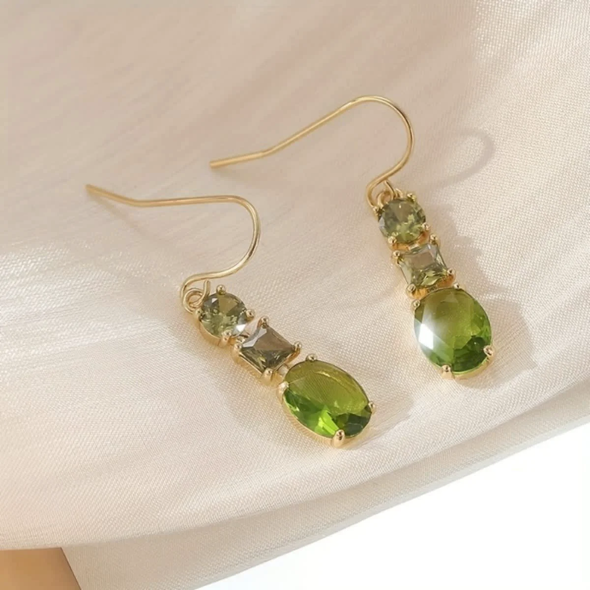 Advanced Green CZ Dangle Hook Earrings Recyclable