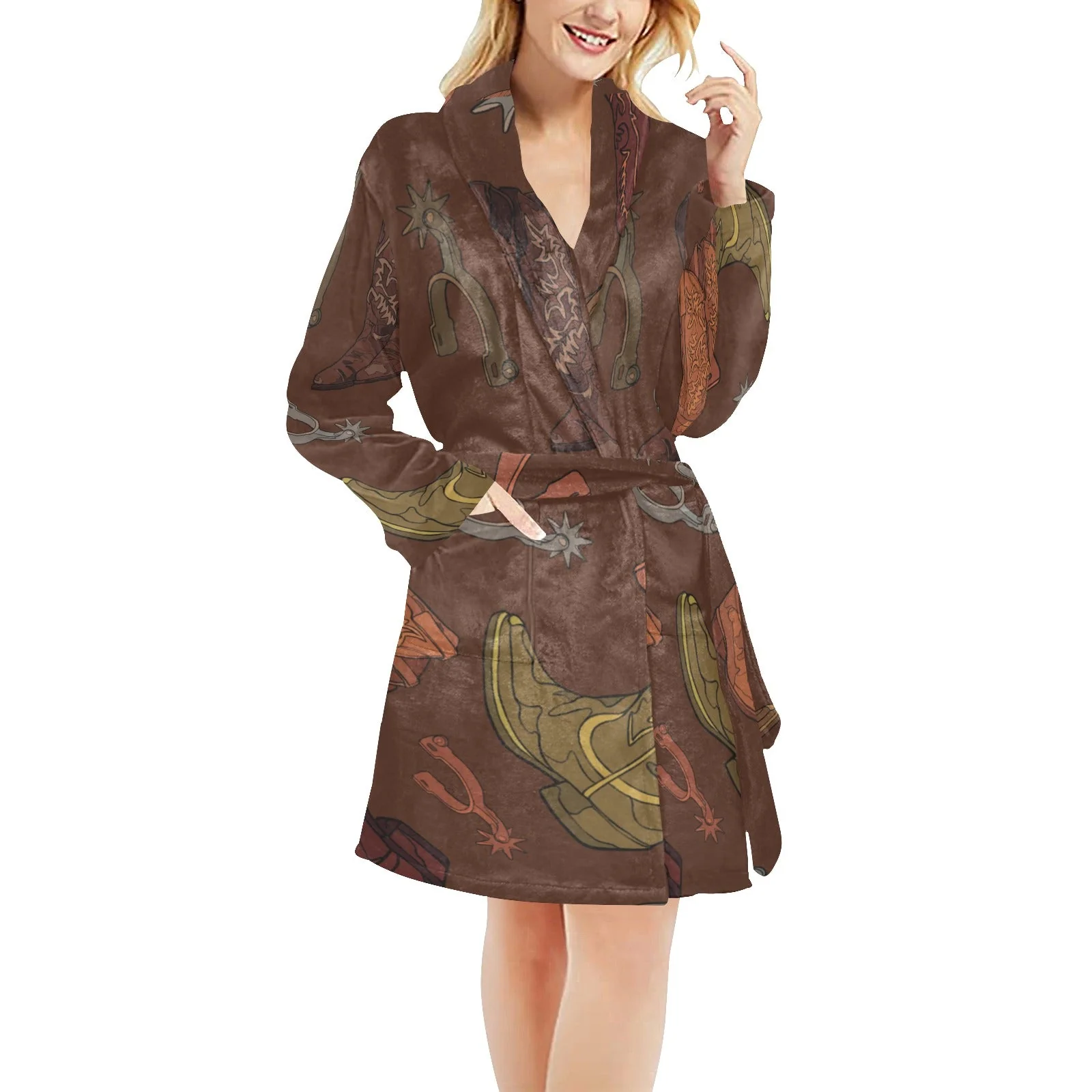 Fashionable Boots and Spurs Women's Western Bath Robe Convenient