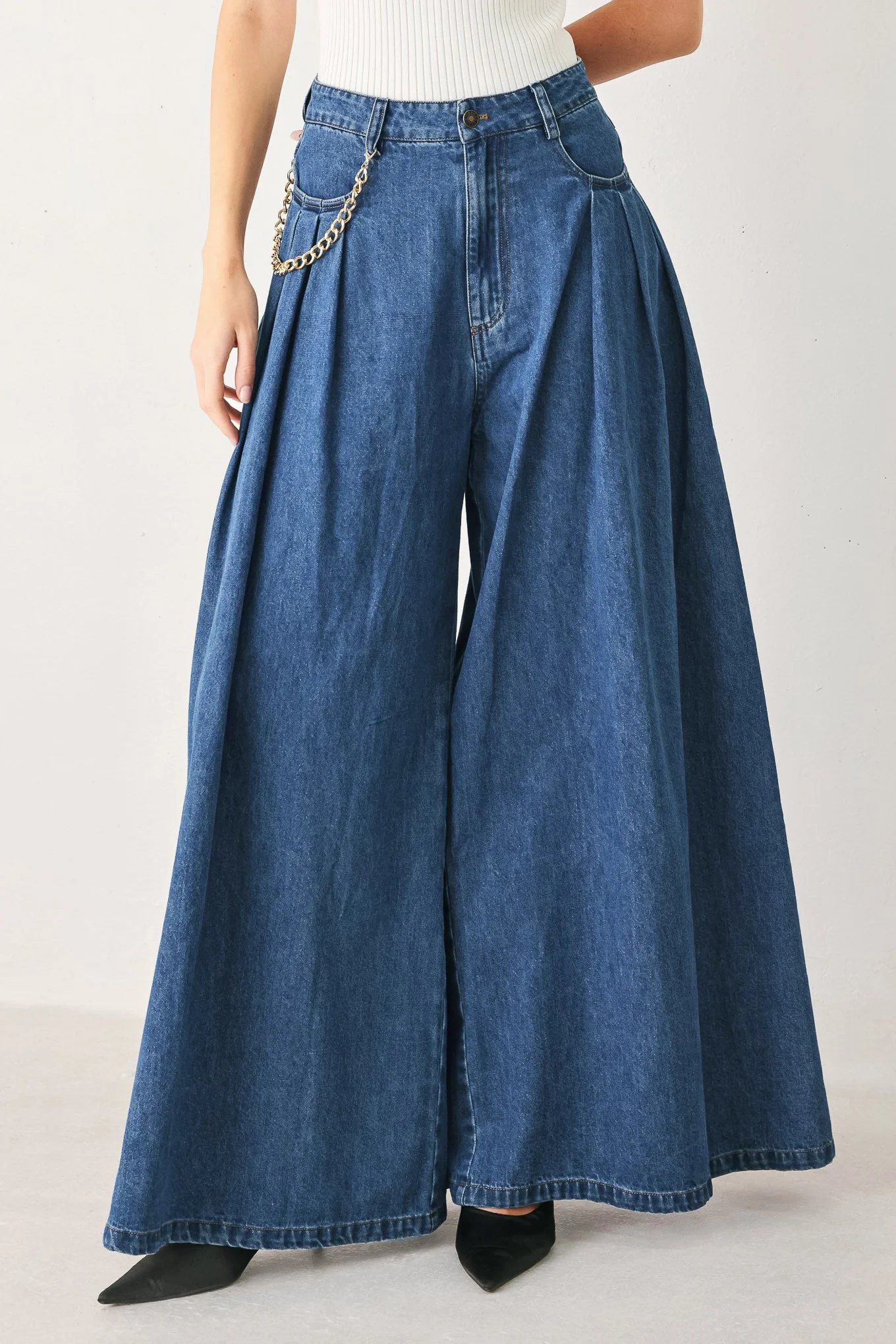 Fine Crafted Statement Blue Wide Leg Denim Pants High-Performance