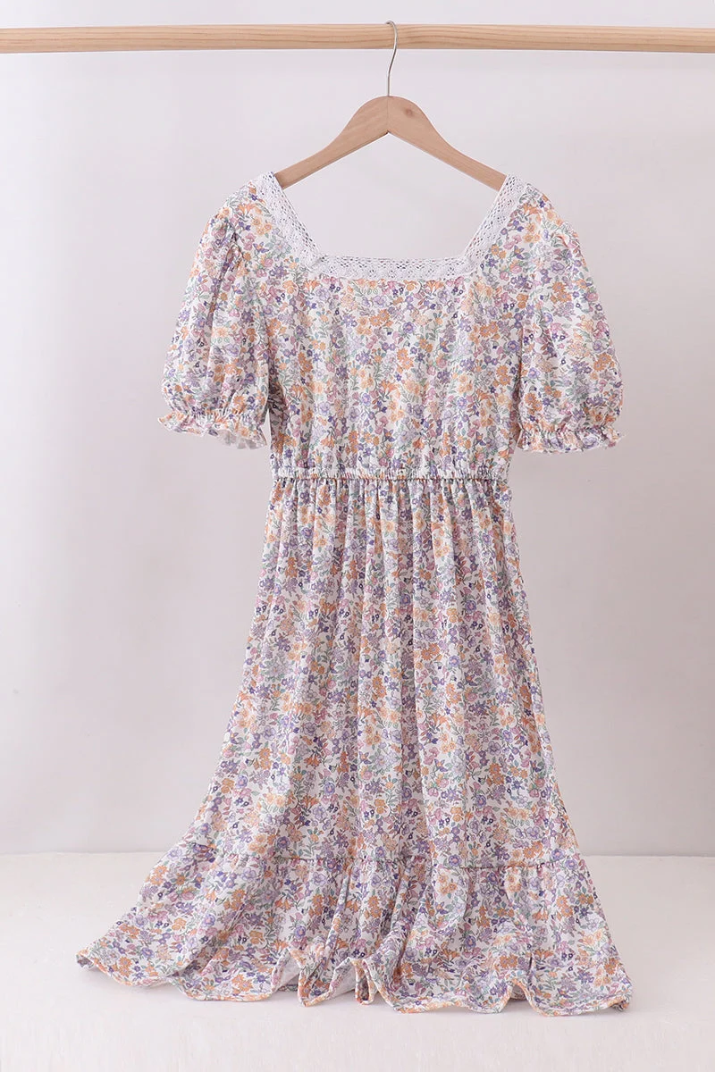 Efficient Purple floral lace women dress Relaxed