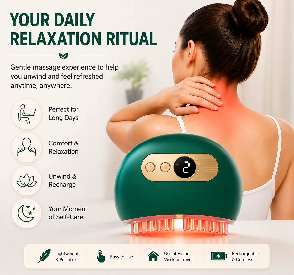Trendy Smart Neck Tension Relief Massager-Heat Therapy Deep Tissue Relief Natural