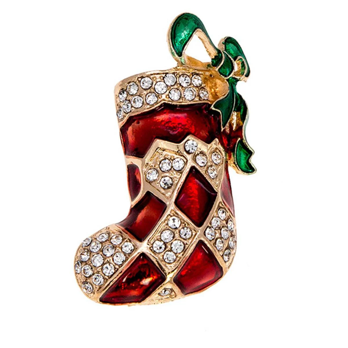 Innovative Red Enamel Cubic Zirconia Christmas Stocking Brooch Outstanding