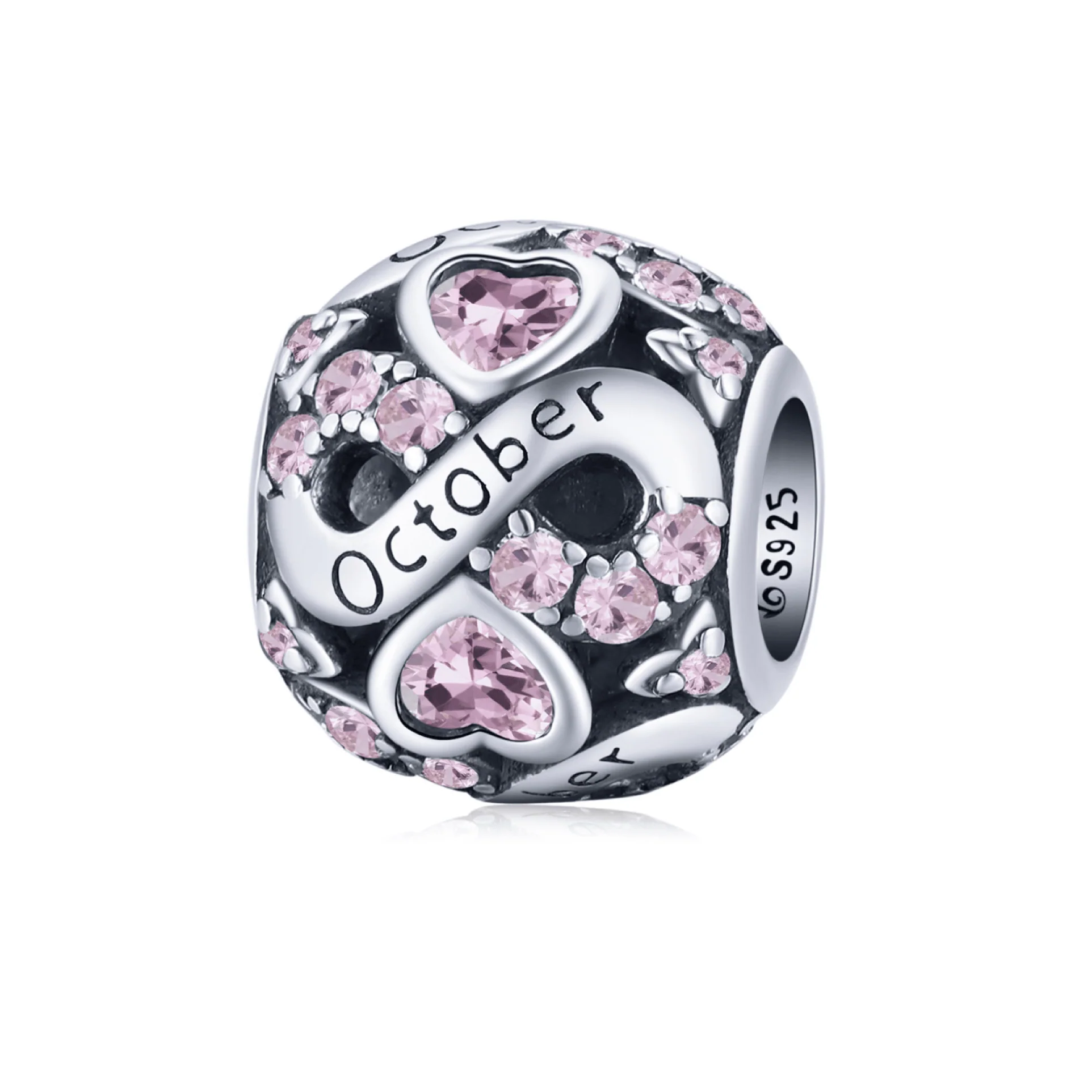 Secure Ag Sterling - October Sterling Silver CZ Birthstone Hearts Charm Effective