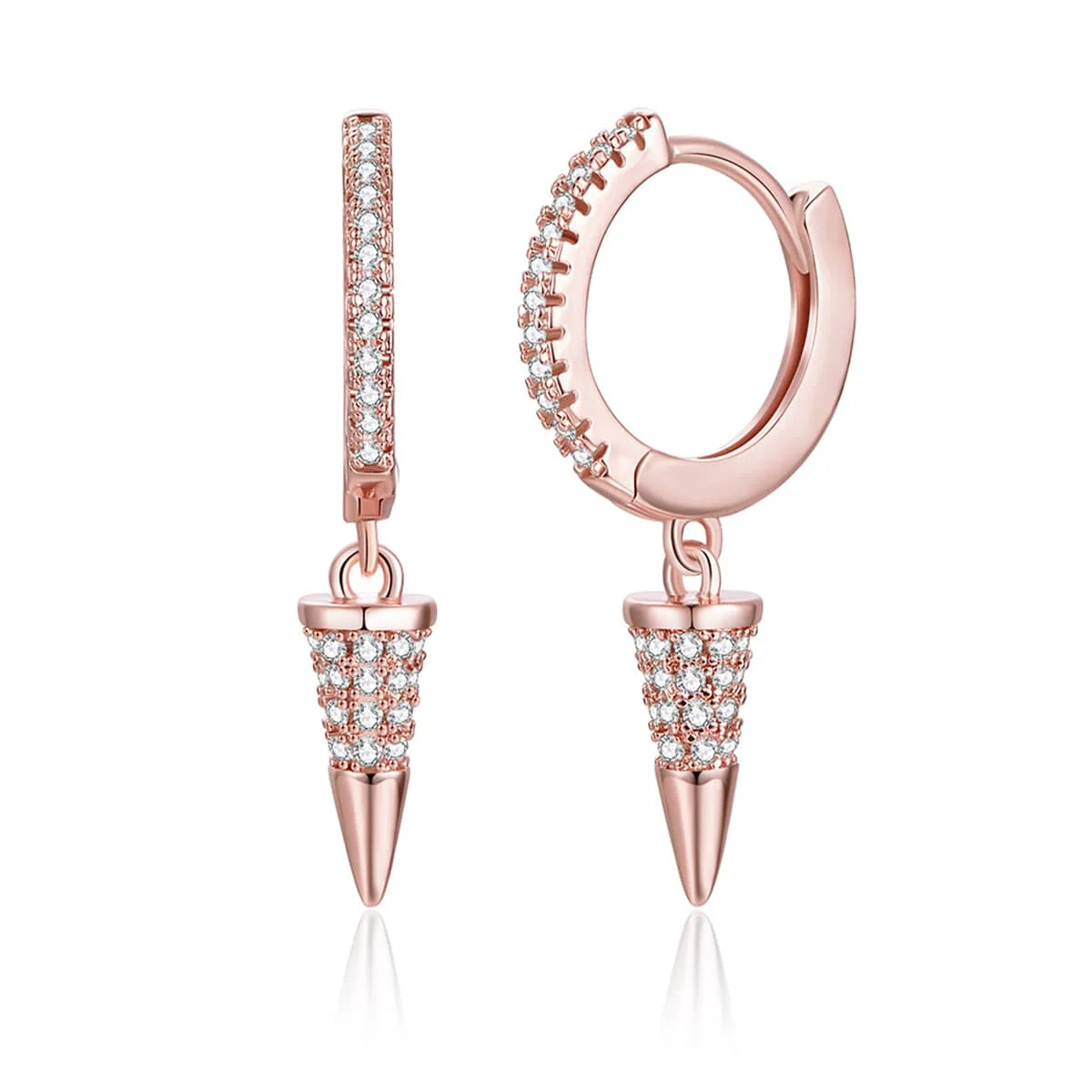 Superior Cubic Zirconia Rose Goldtone Awl Huggie Earrings Fashionable