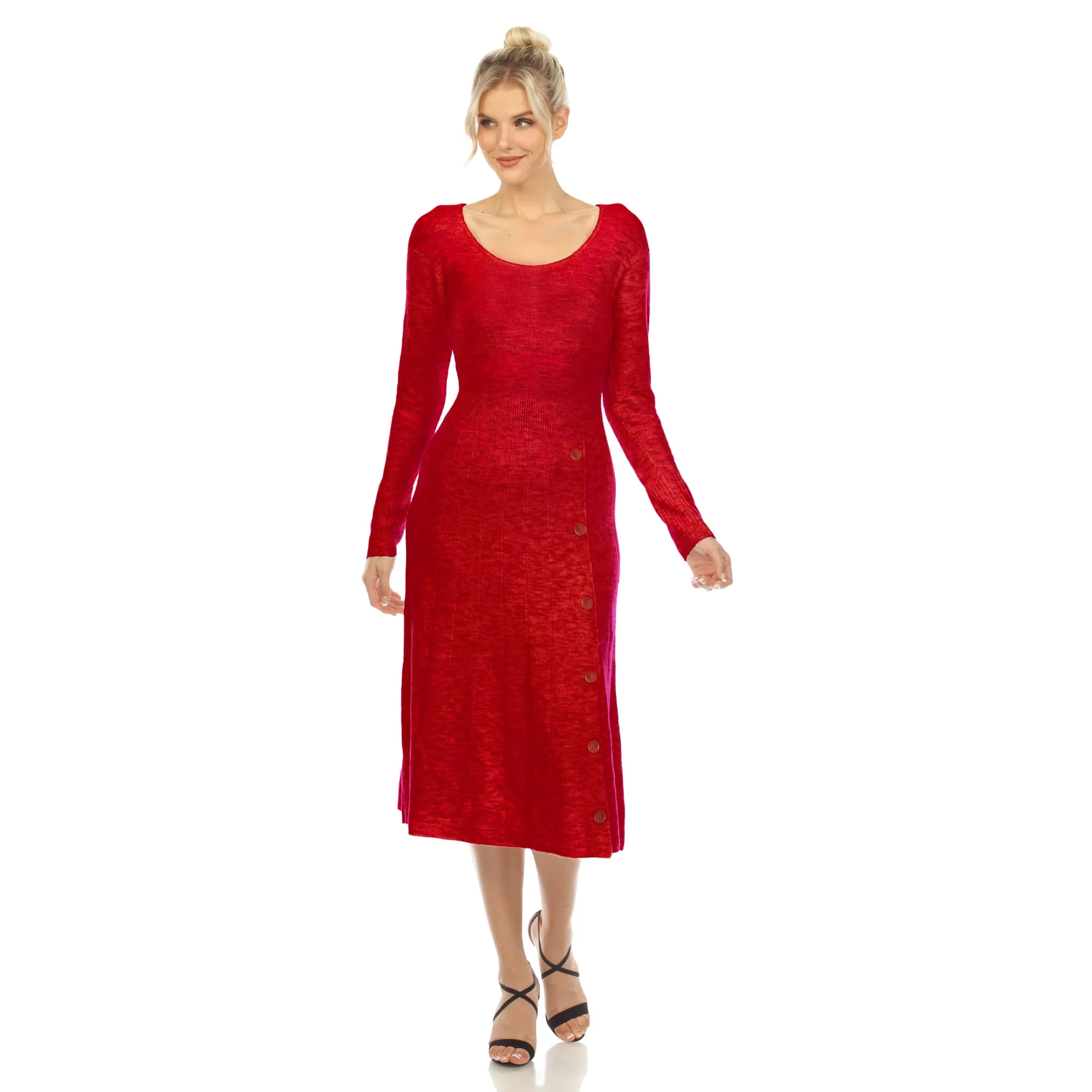 Proven White Mark Women's Crew Neck Fit and Flare Sweater Midi Dress Efficient