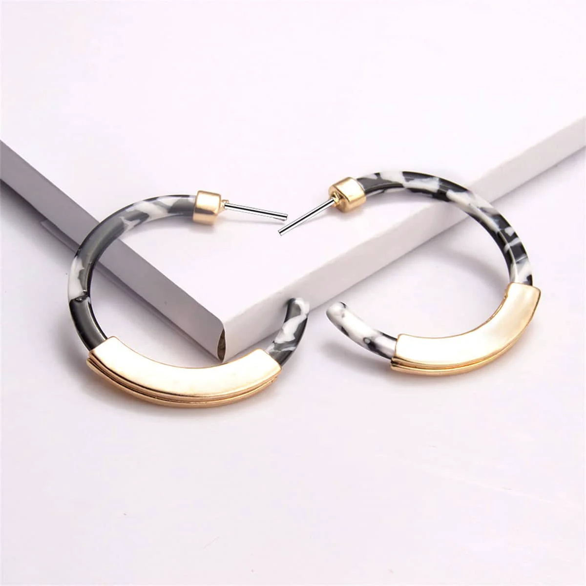 Carefully Designed Black Acrylic Goldtone Tortoise-Print Half-Hoop Earrings Optimized