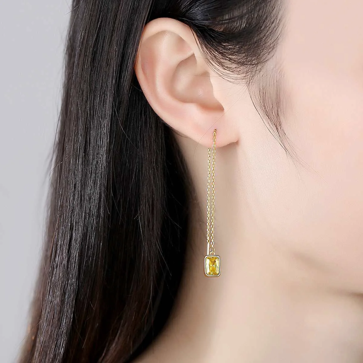 Natural Yellow Crystal Goldtone Ear Threaders Top-Quality