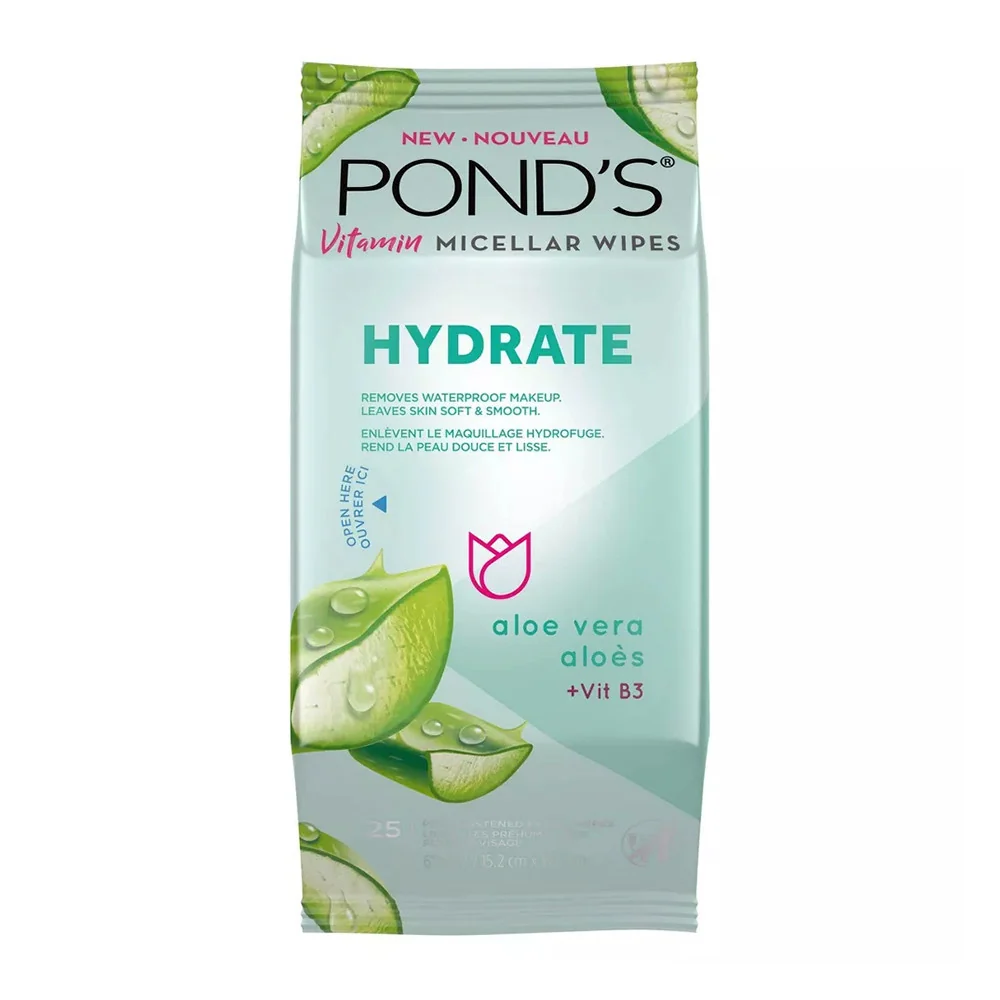 Contemporary Ponds Vitamin Micellar Hydrate Facial Wipes Vitamin B3 And Aloe Vera 25 Ea Minimalist