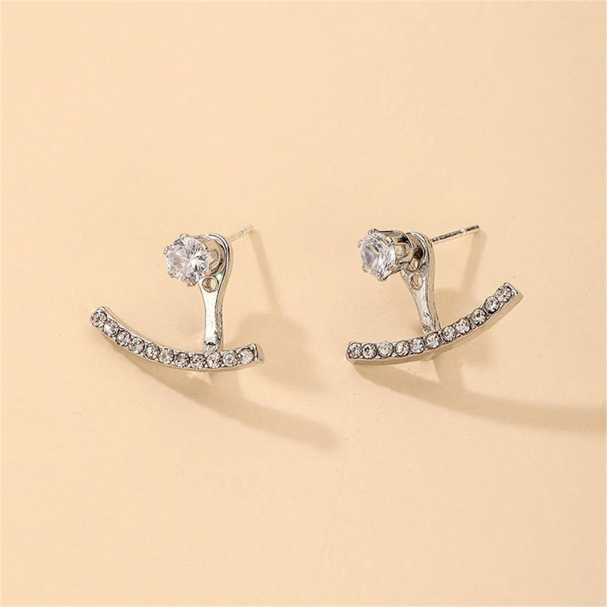 Soft Cubic Zirconia Silvertone T-Shaped Ear Jackets Genuine