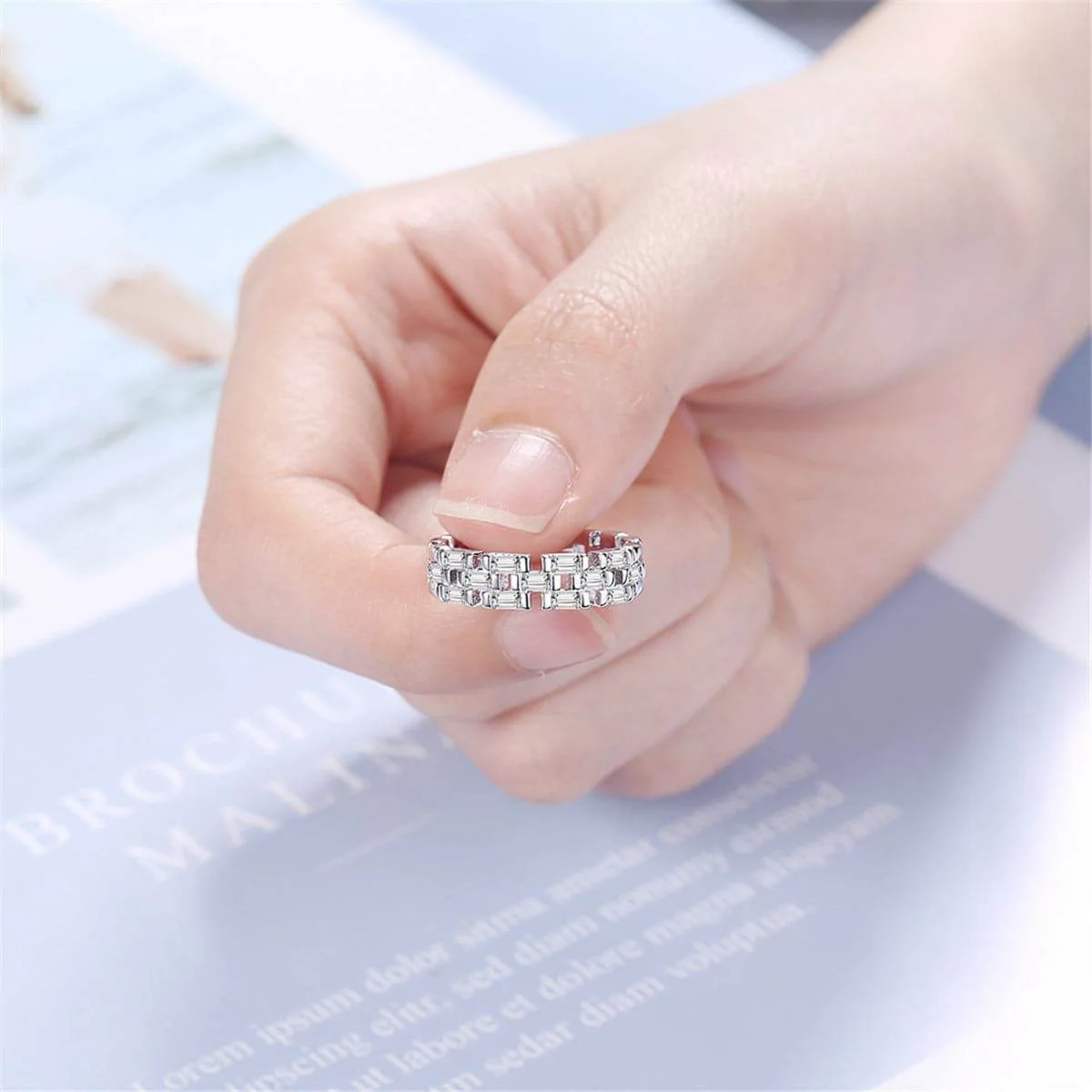 Dependable Crystal Silvertone Baguette-Cut Adjustable Ring Reusable