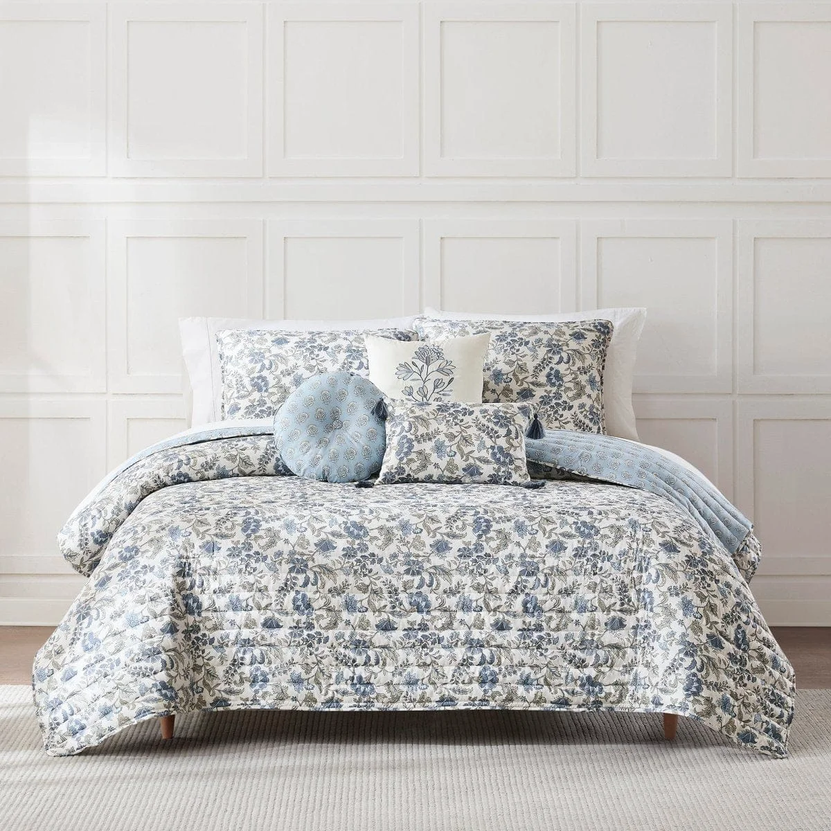 Contemporary Lillian Block Print Reversible Quilt 6 Set Traditional
