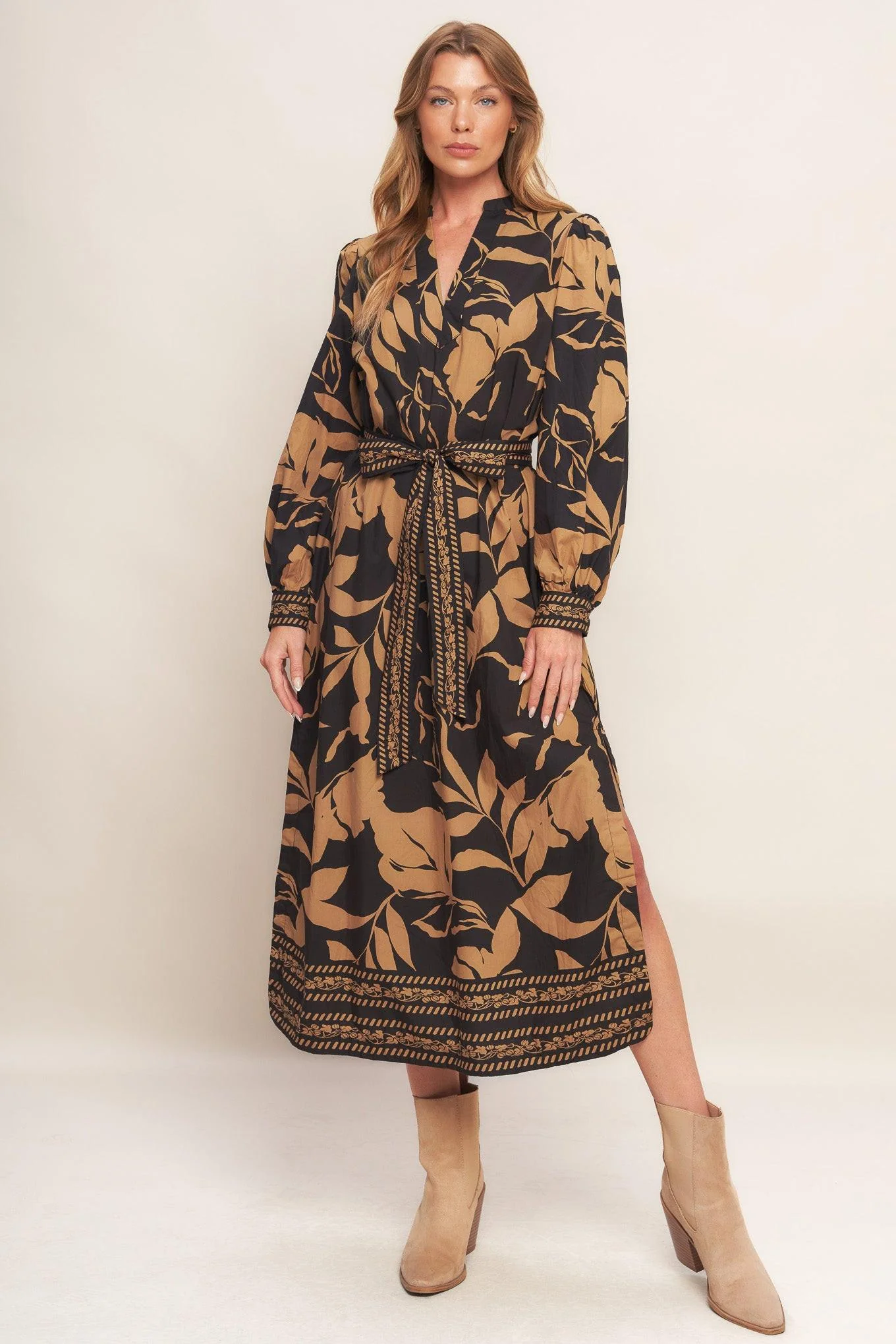 Unique Autumn Leaf Woven Midi Dress Modern