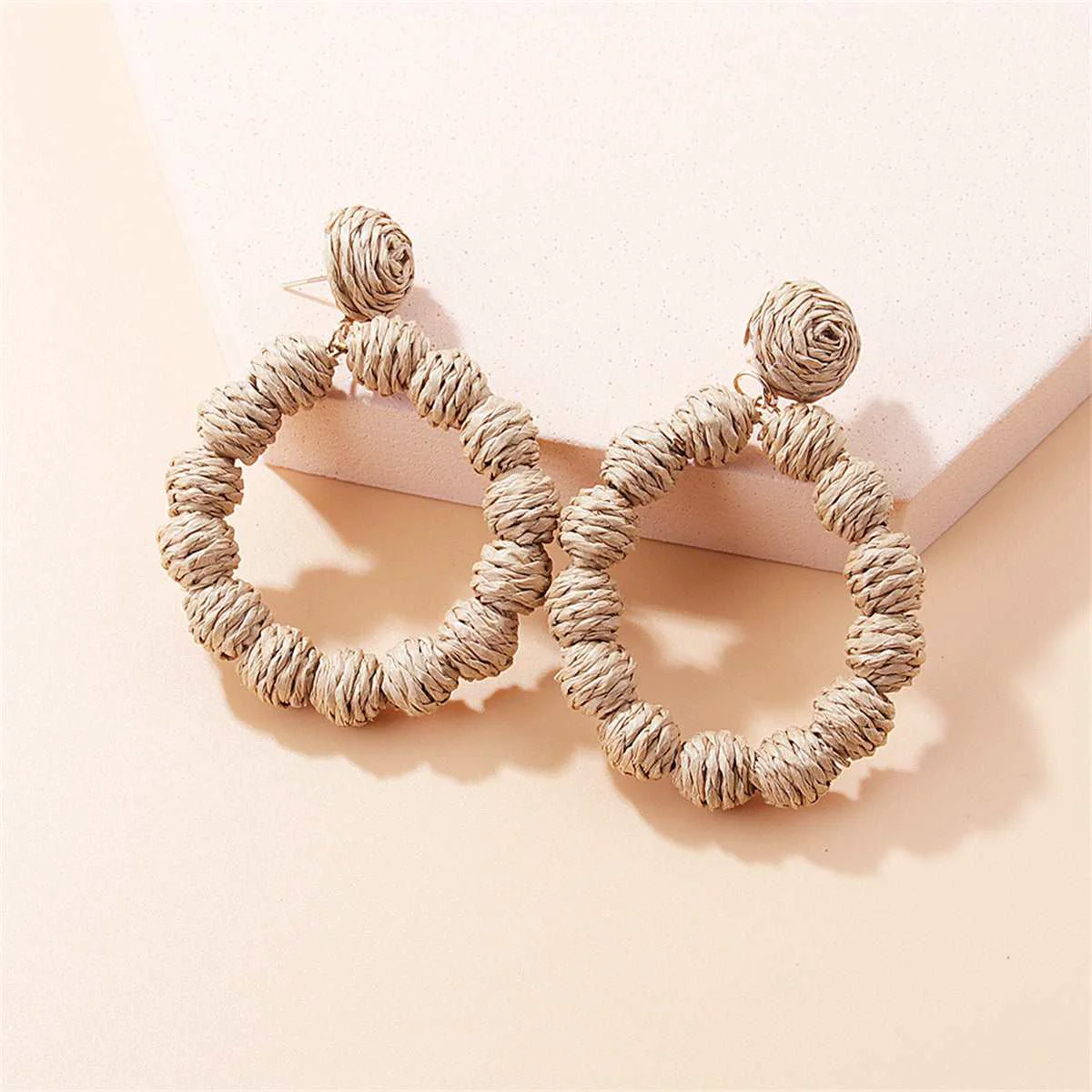World-Class Brown Raffia Beaded Drop Earrings Fast