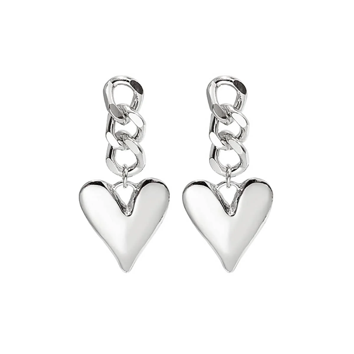 Versatile Silvertone Curb Chain Heart Drop Earrings Classic