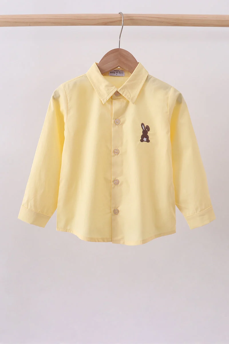 Trendy Beige bunny embroidery button down shirt Clean