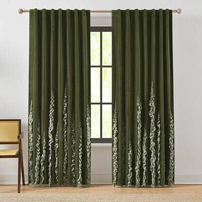 Sophisticated Verdant Path Velvet Blackout Window Curtain Panels Carefully Designed