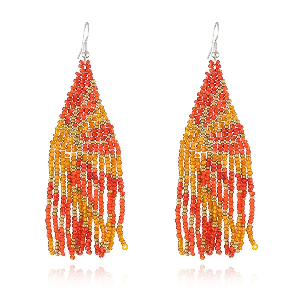 Crafted Orange Pink Sunset Beaded Drop Earrings Luxury