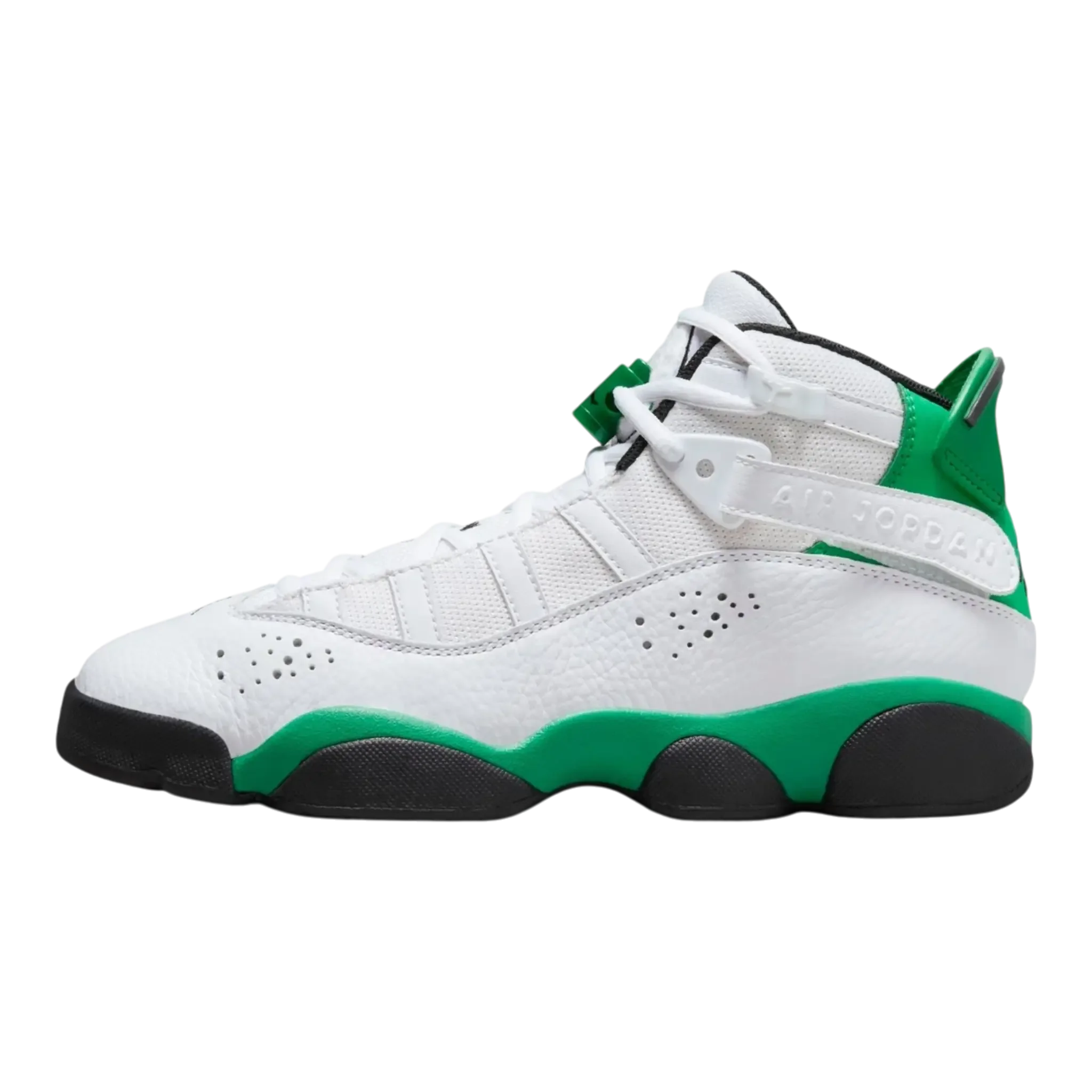Verified Air Jordan 6 Rings Kids Shoes - White Black Lucky Green Powerful