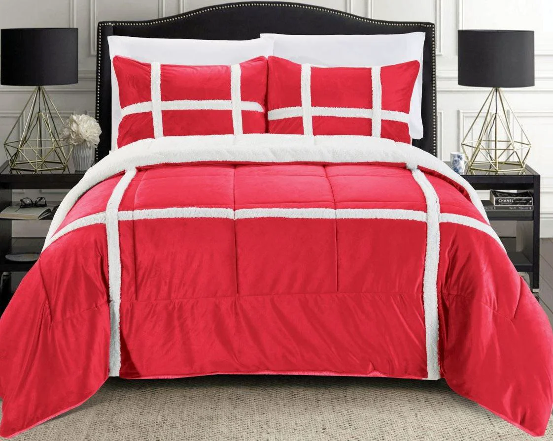 Versatile Elegant Comfort 3-Piece Stripe Micro-Suede Reversible Sherpa - Comforter Set Smart