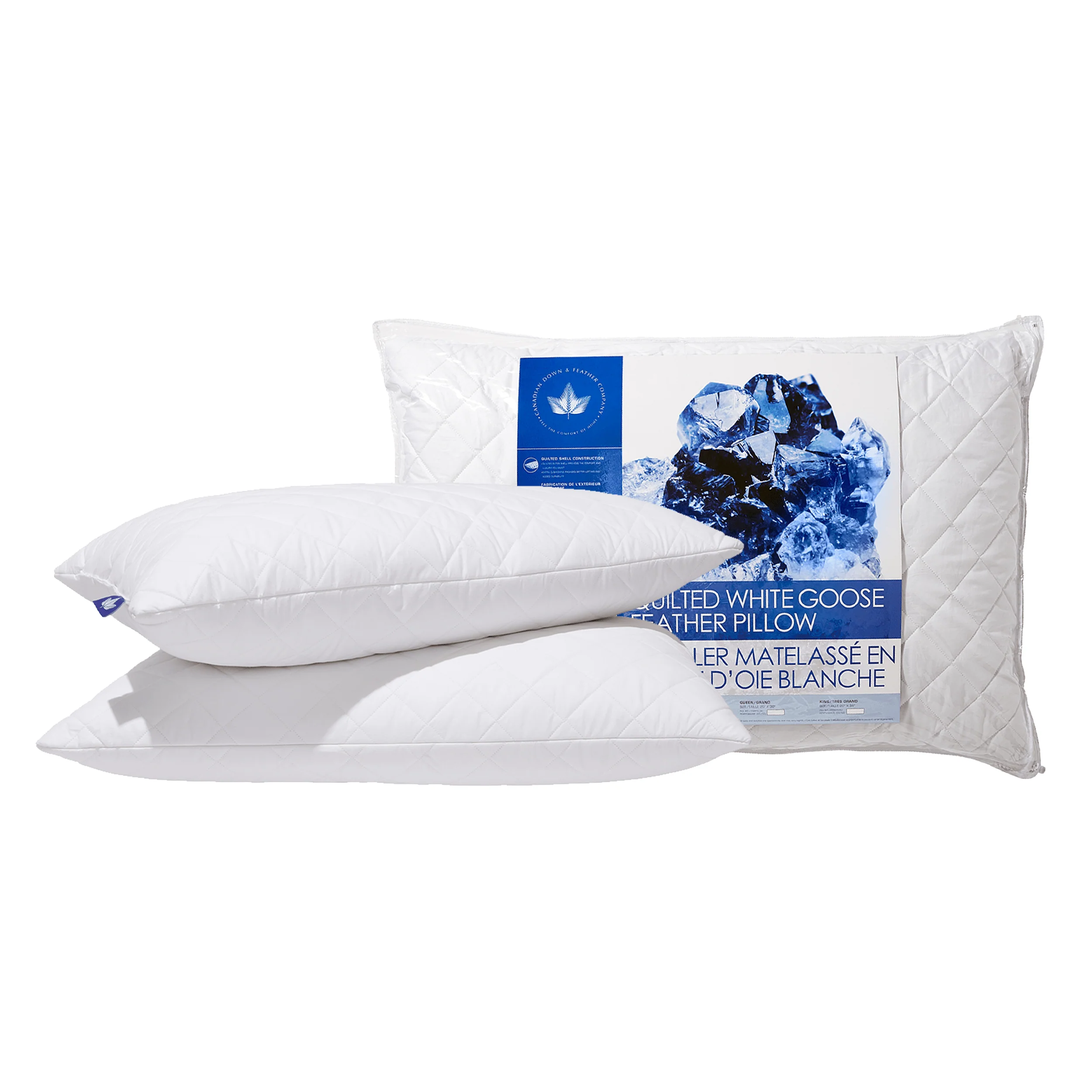 Eco-Friendly Canadian Down Feather Company Quilted White Goose Feather Pillow Medium Support 2 Pack Modern