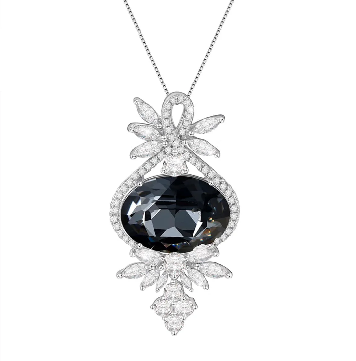 Sophisticated Silvernight Swaroki Crystal Necklace – Ornate Swaroki Crystal Pendant Necklace By callura Advanced