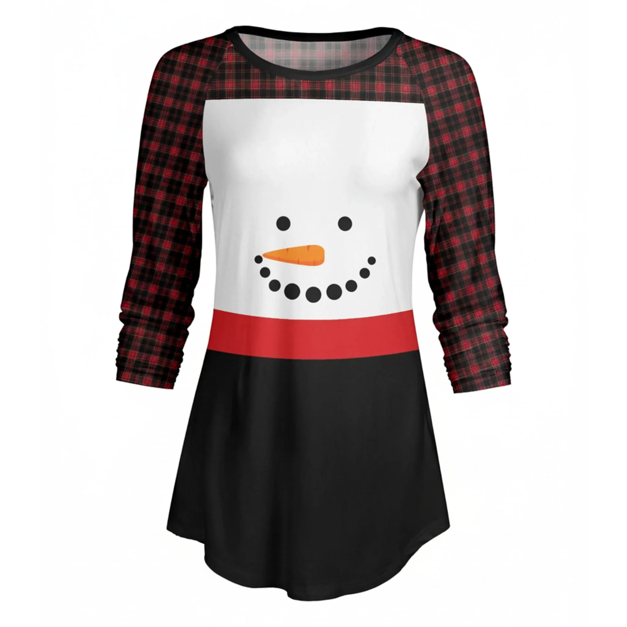 Clean Lily by Firmiana Women s ¾ Sleeve Scoop Neck Tunic Top Black White Snowman Tunic Powerful