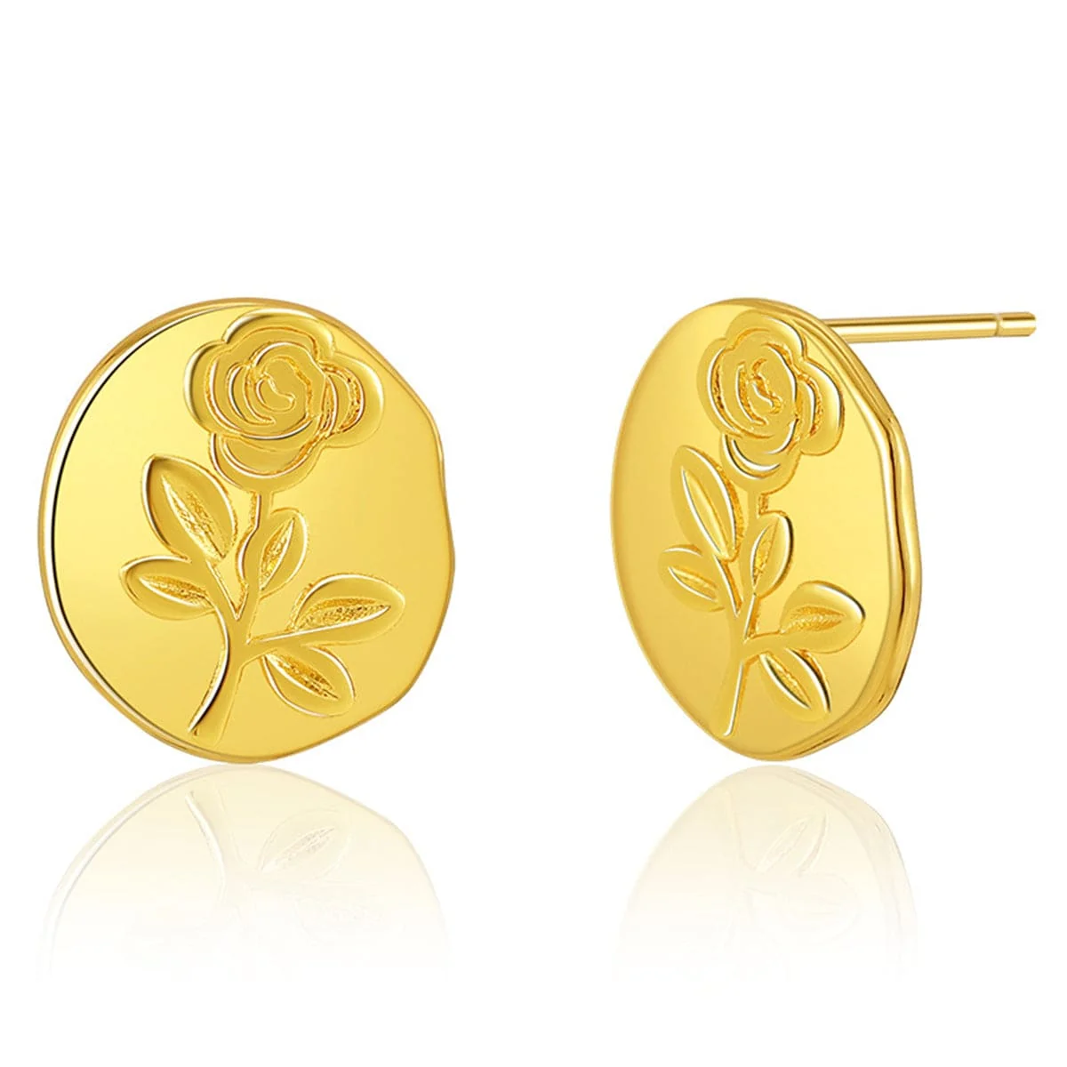 Verified Goldtone Rose Round Stud Earrings Recyclable
