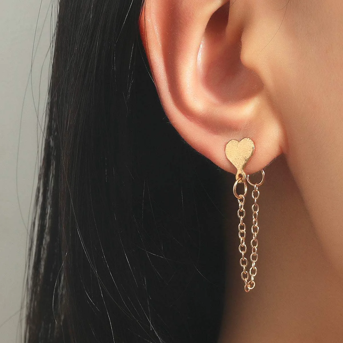 Healthy Goldtone Heart Chain Ear Jacket Fine Crafted