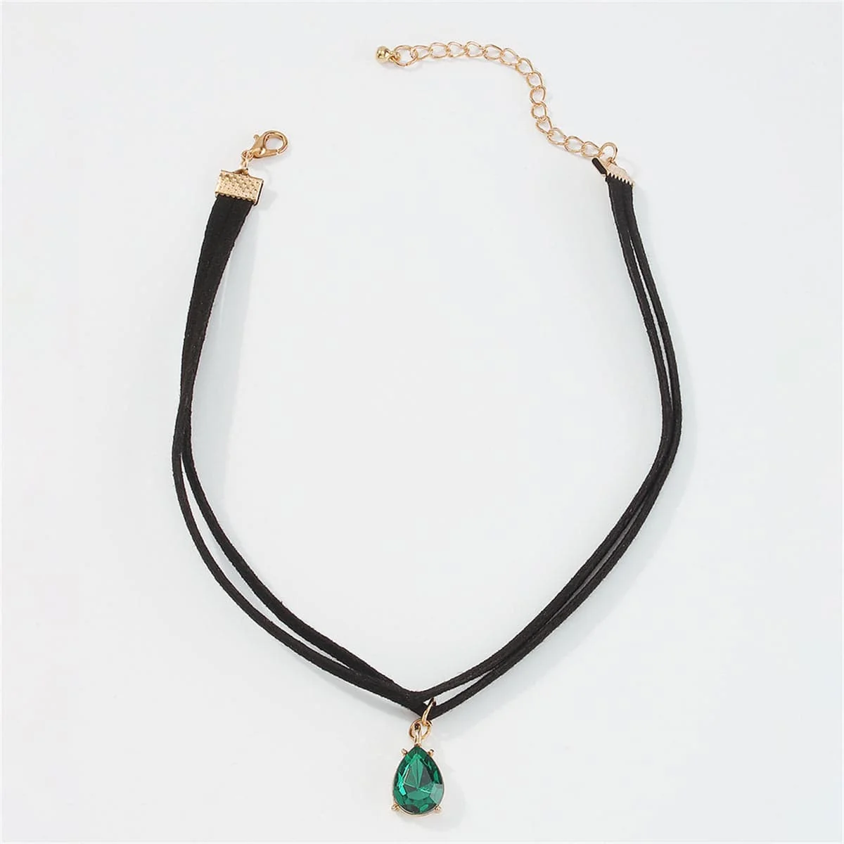 Consistent Green Crystal Goldtone Pendant Layered Choker Minimalist