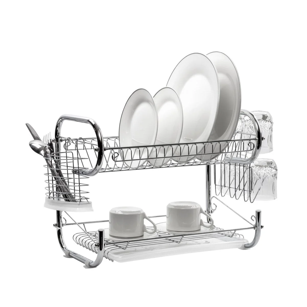 Elite Fresh Stainless Steel Chrome 2-Tier Dish Rack with Utensil Holder Cutting Board Holder Original Design