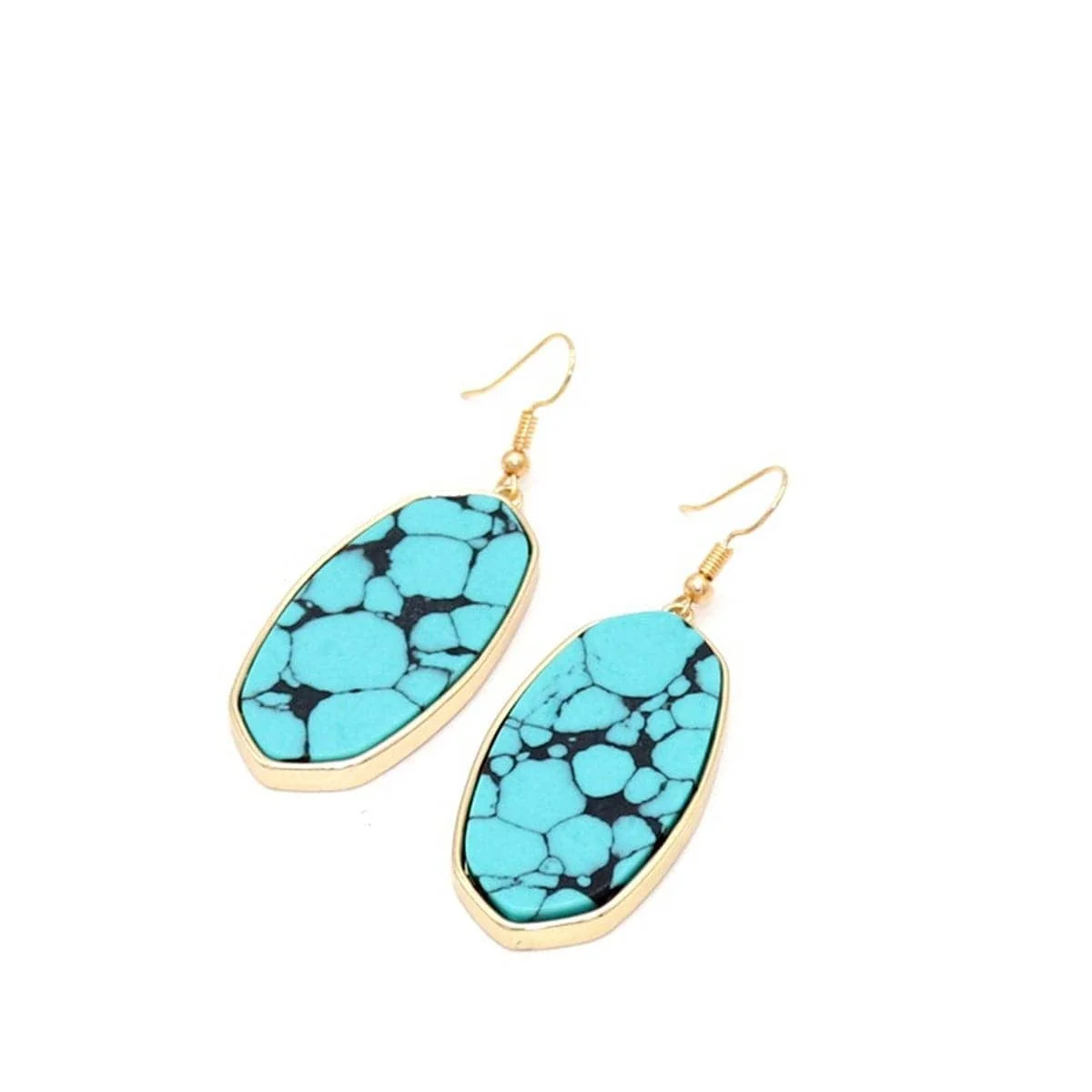 Sustainable Turquoise Goldtone Oval Drop Earrings High-End