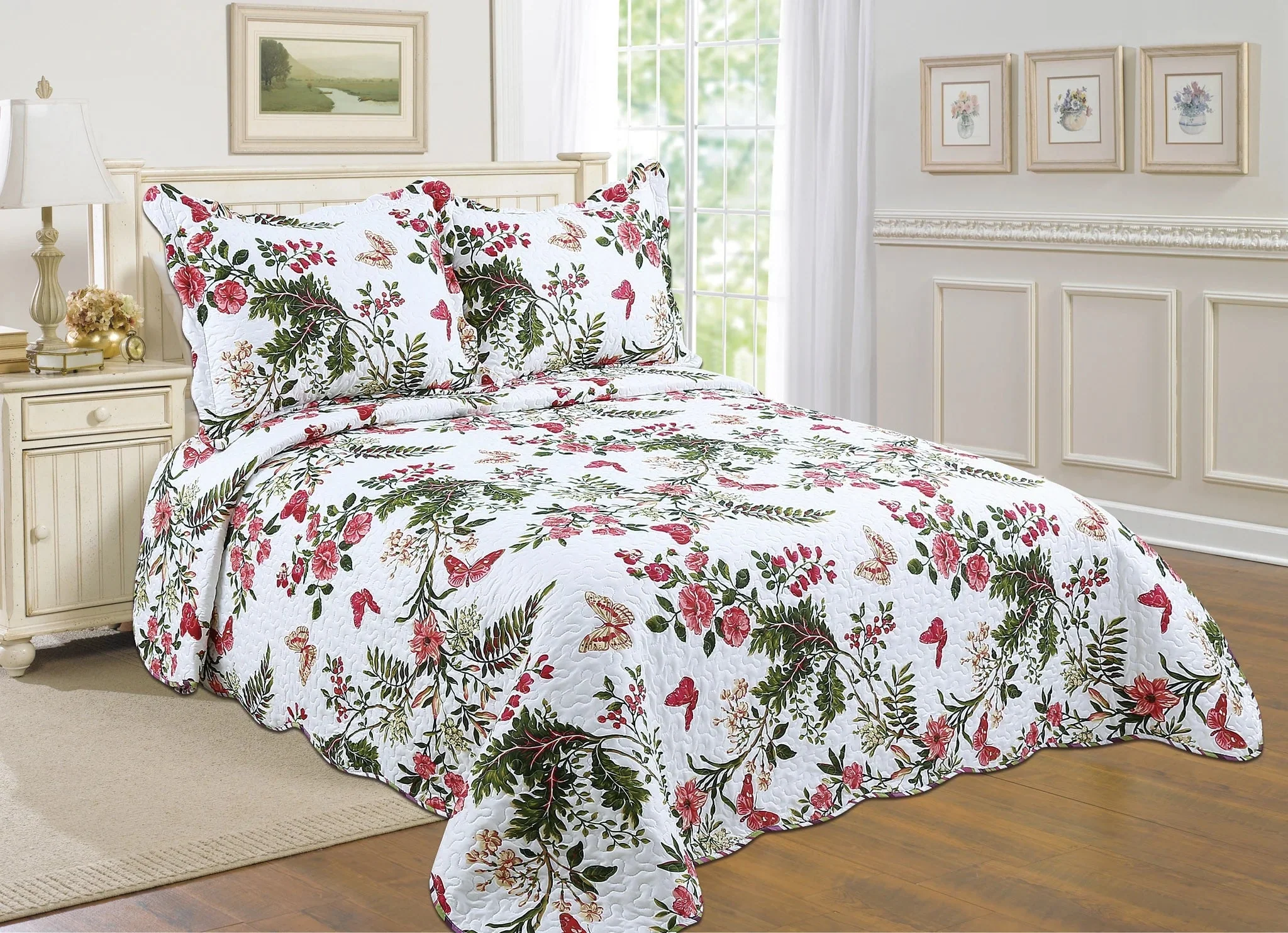 Organic 3-Piece Cotton Blend Reversible Quilt Set Fast