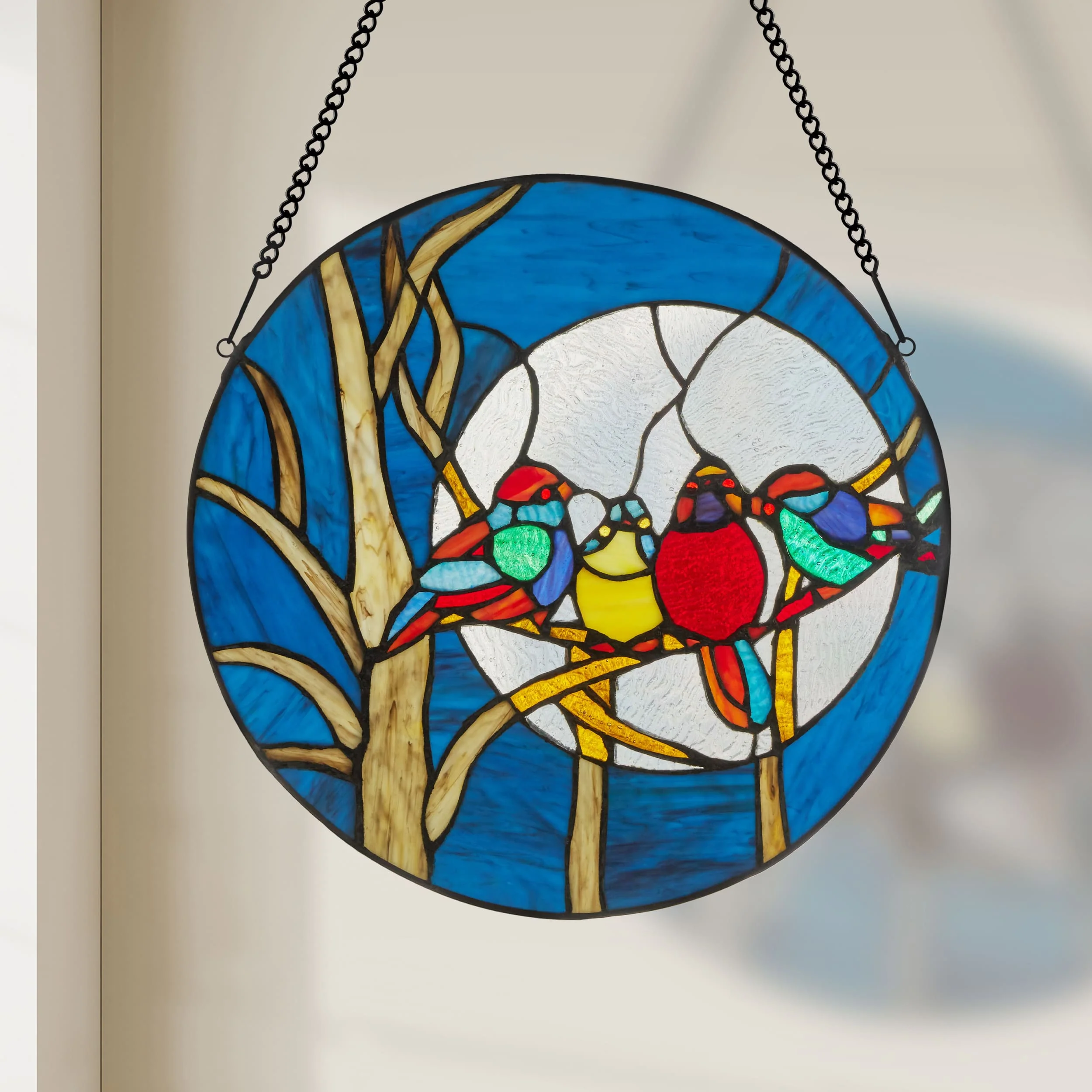 Durable River of Goods 16 W Birds in the Night Sky Stained Glass Window Panel Official